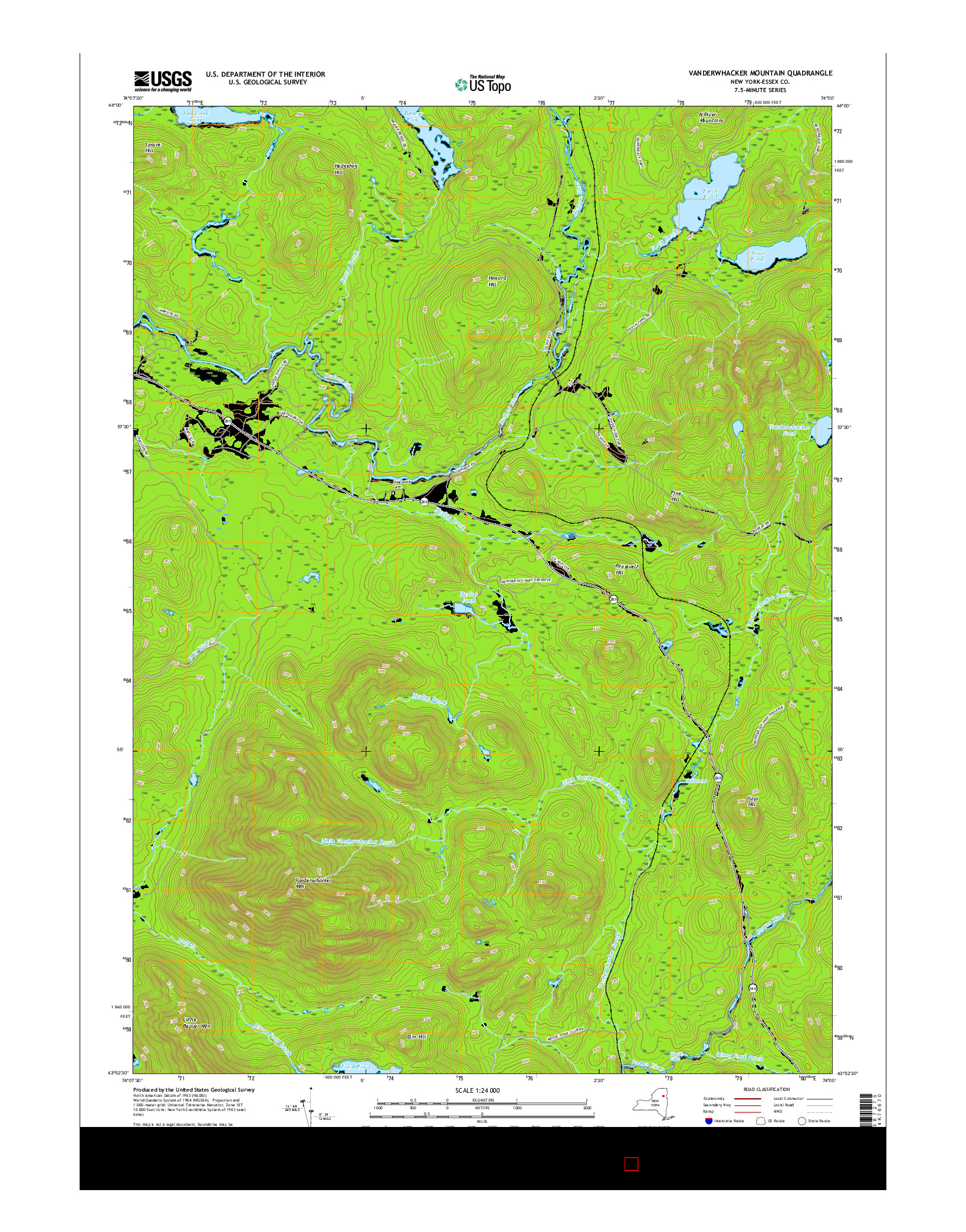 USGS US TOPO 7.5-MINUTE MAP FOR VANDERWHACKER MOUNTAIN, NY 2016