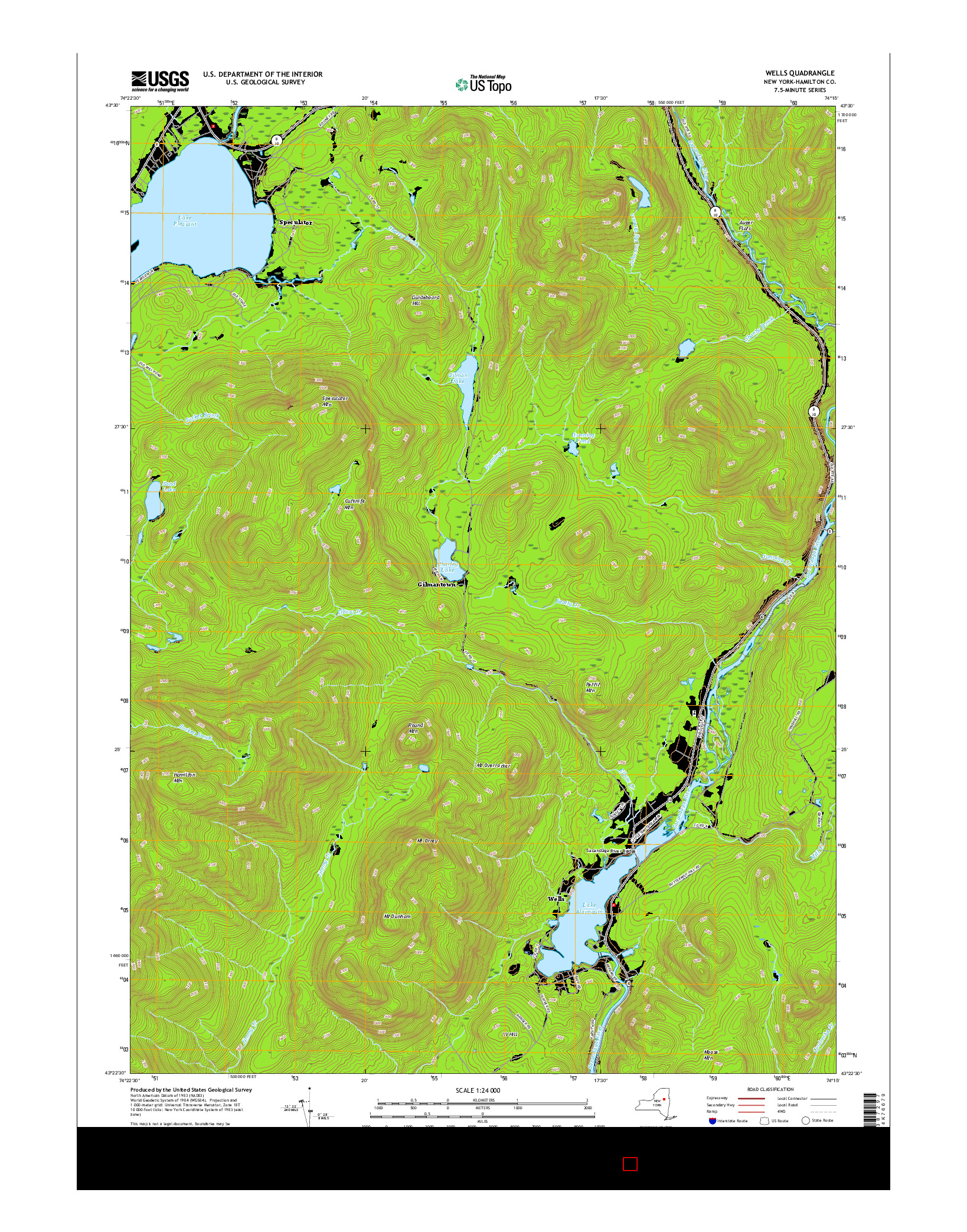 USGS US TOPO 7.5-MINUTE MAP FOR WELLS, NY 2016