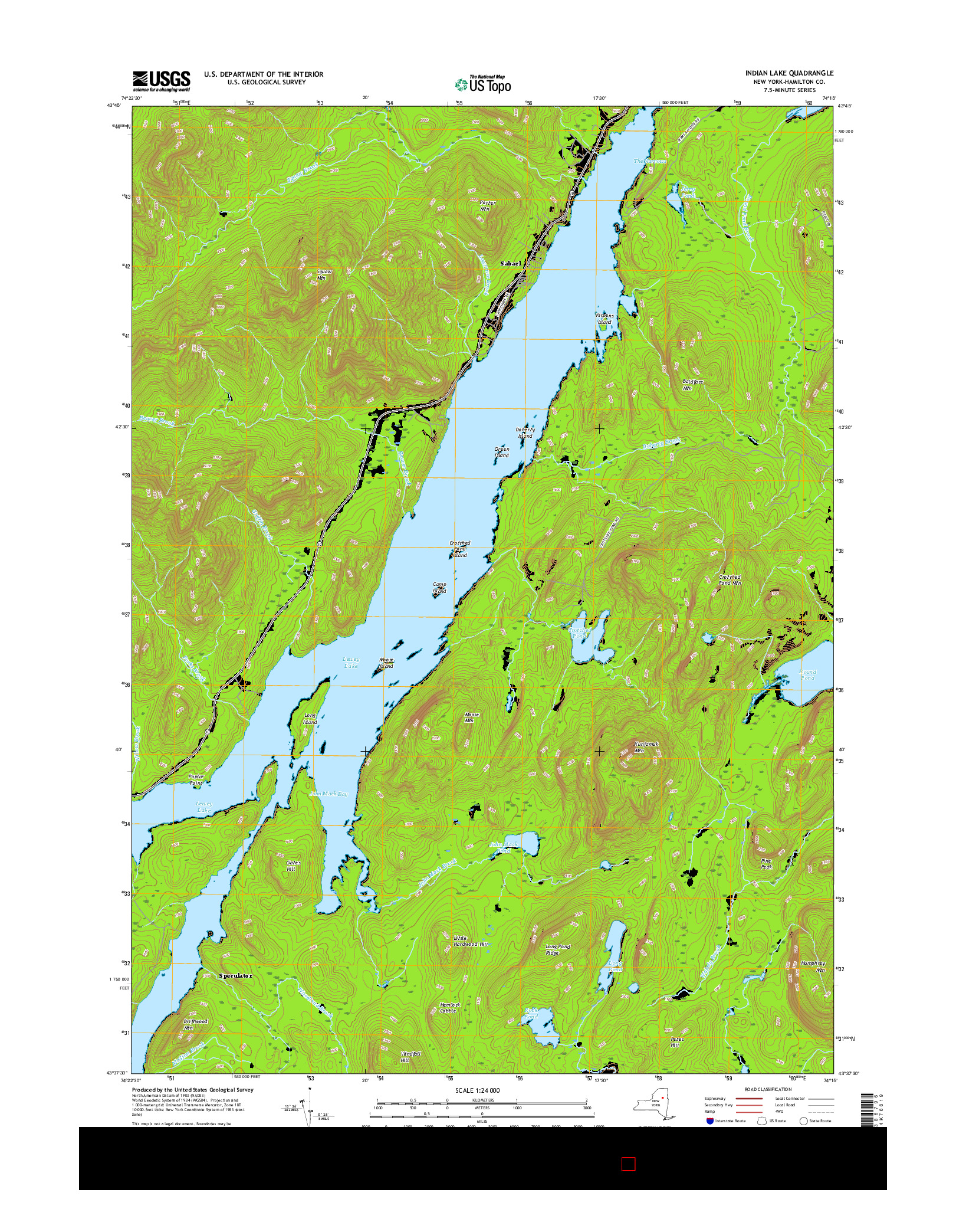 USGS US TOPO 7.5-MINUTE MAP FOR INDIAN LAKE, NY 2016