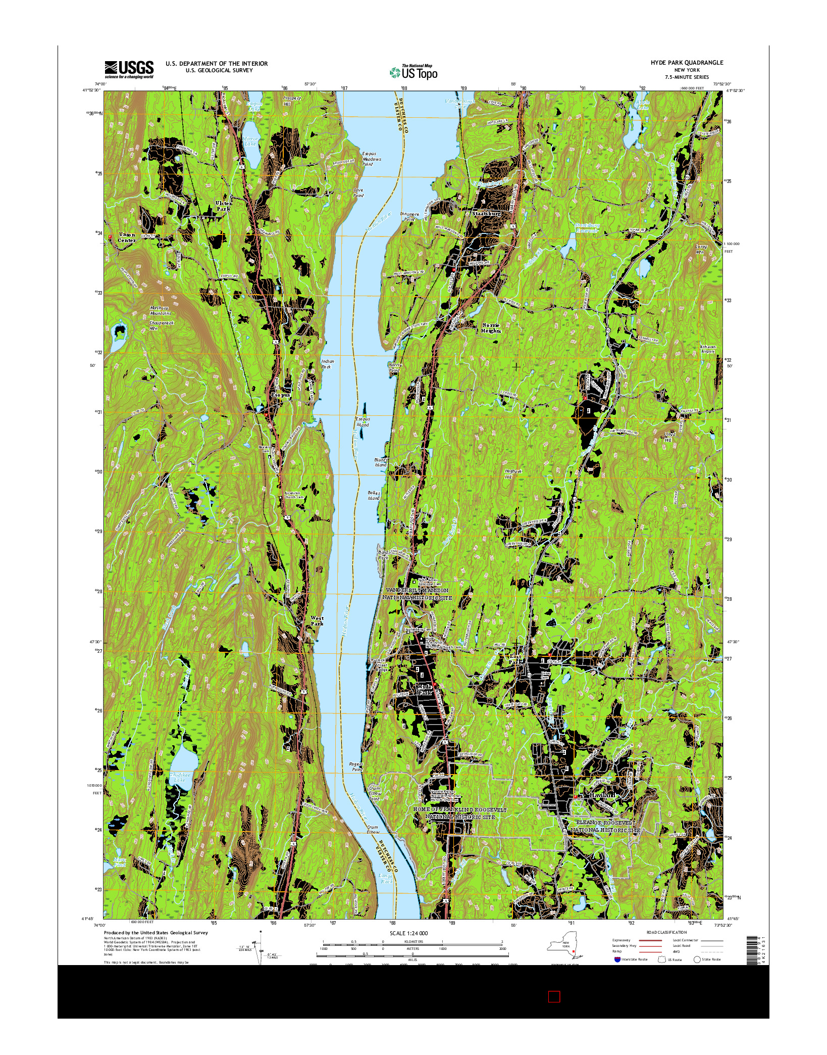USGS US TOPO 7.5-MINUTE MAP FOR HYDE PARK, NY 2016