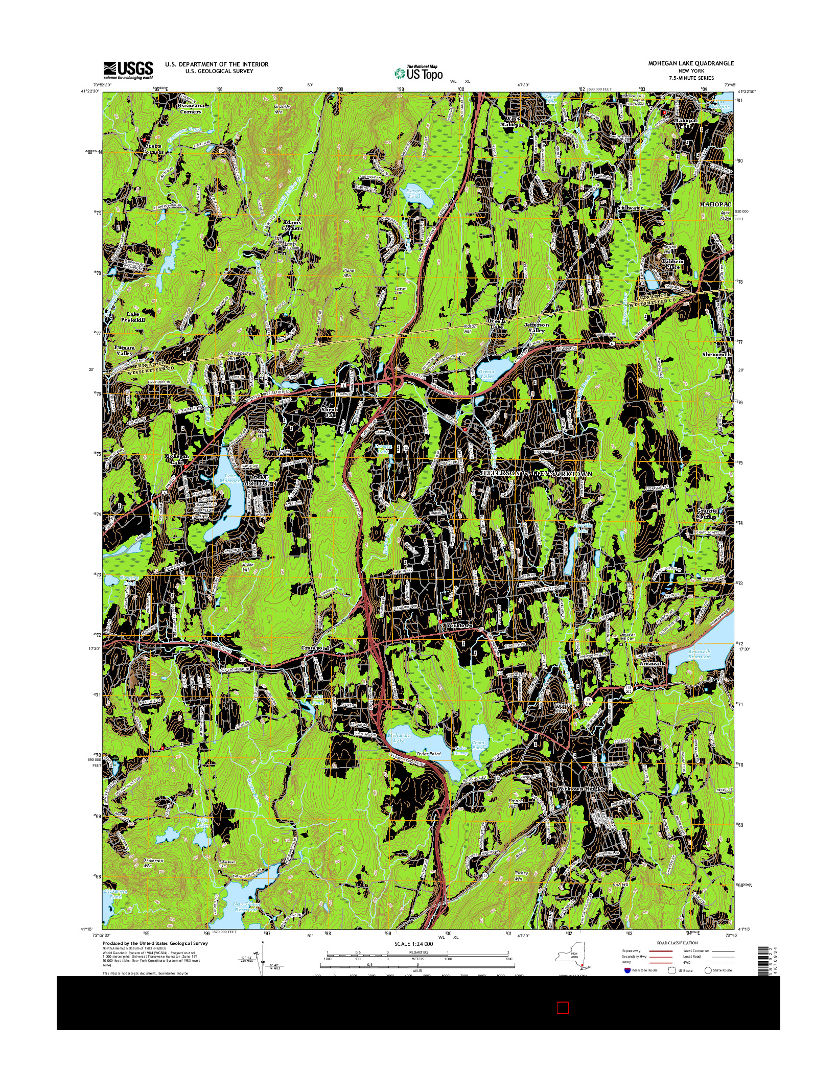 USGS US TOPO 7.5-MINUTE MAP FOR MOHEGAN LAKE, NY 2016