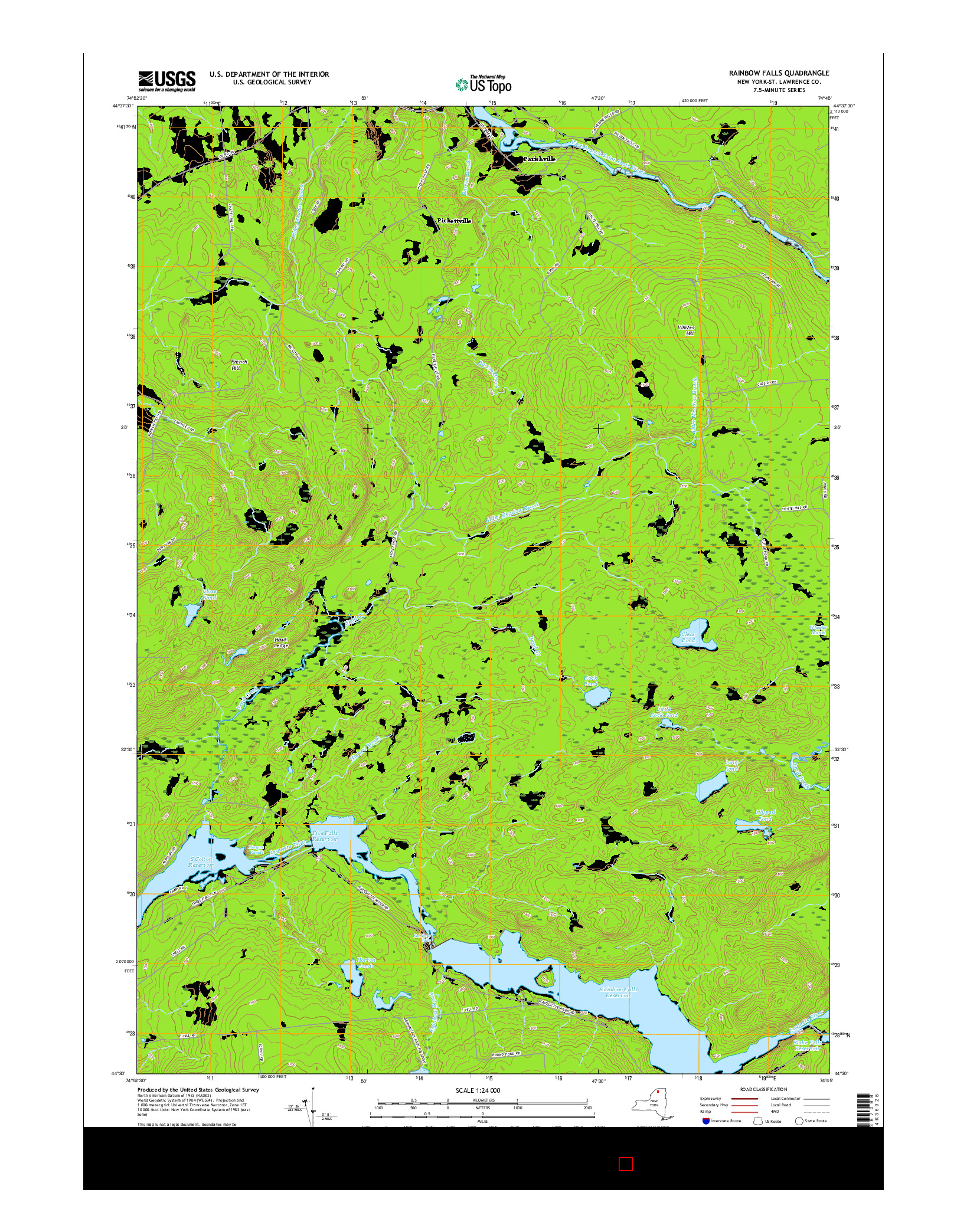 USGS US TOPO 7.5-MINUTE MAP FOR RAINBOW FALLS, NY 2016