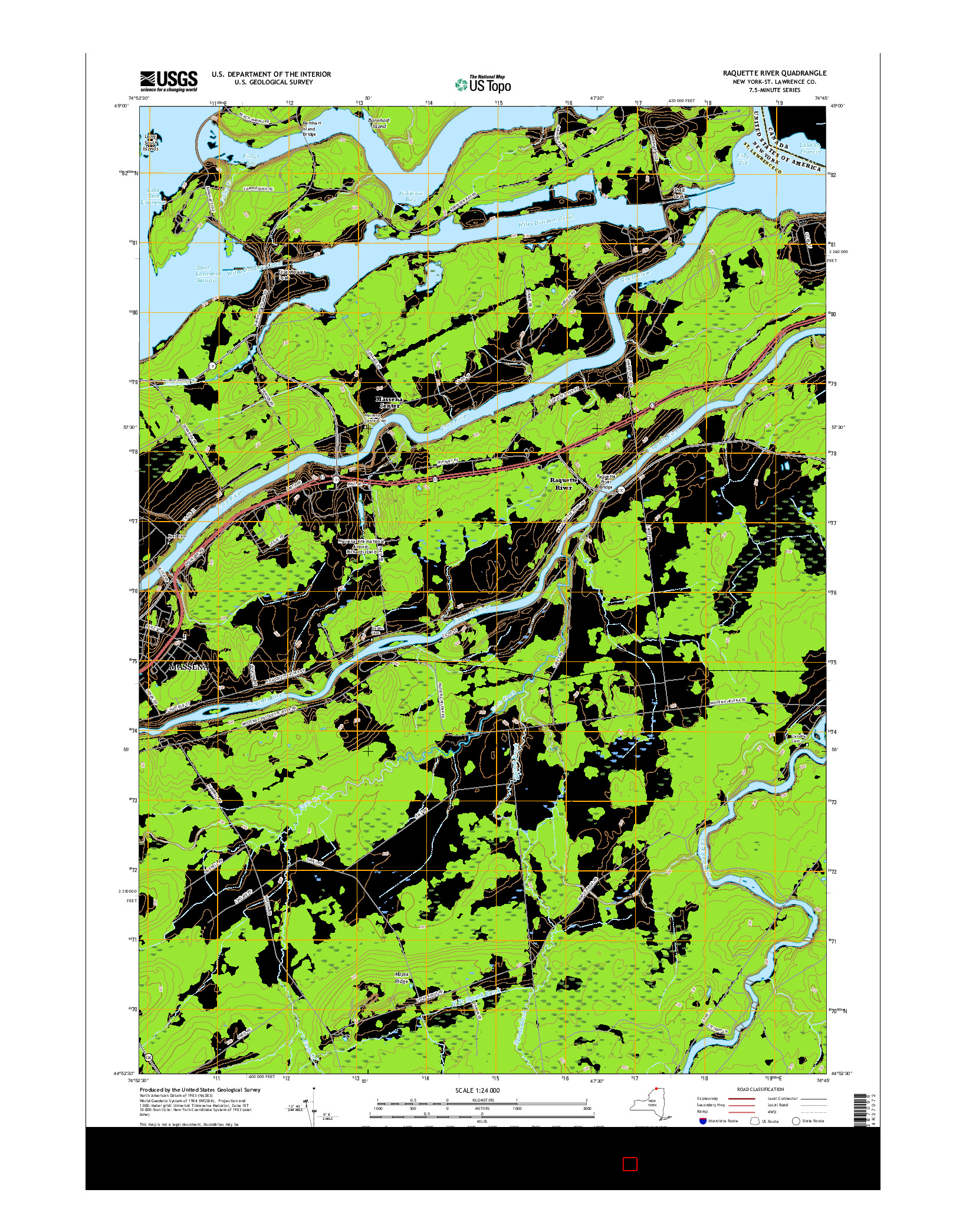 USGS US TOPO 7.5-MINUTE MAP FOR RAQUETTE RIVER, NY 2016