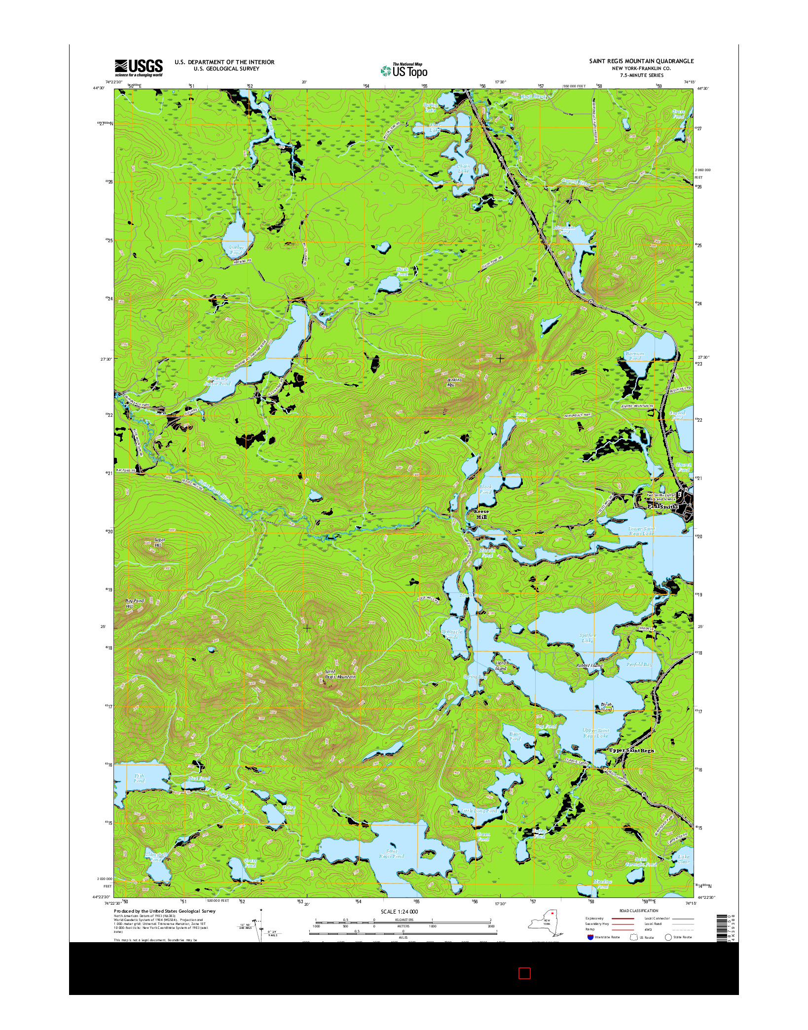 USGS US TOPO 7.5-MINUTE MAP FOR SAINT REGIS MOUNTAIN, NY 2016