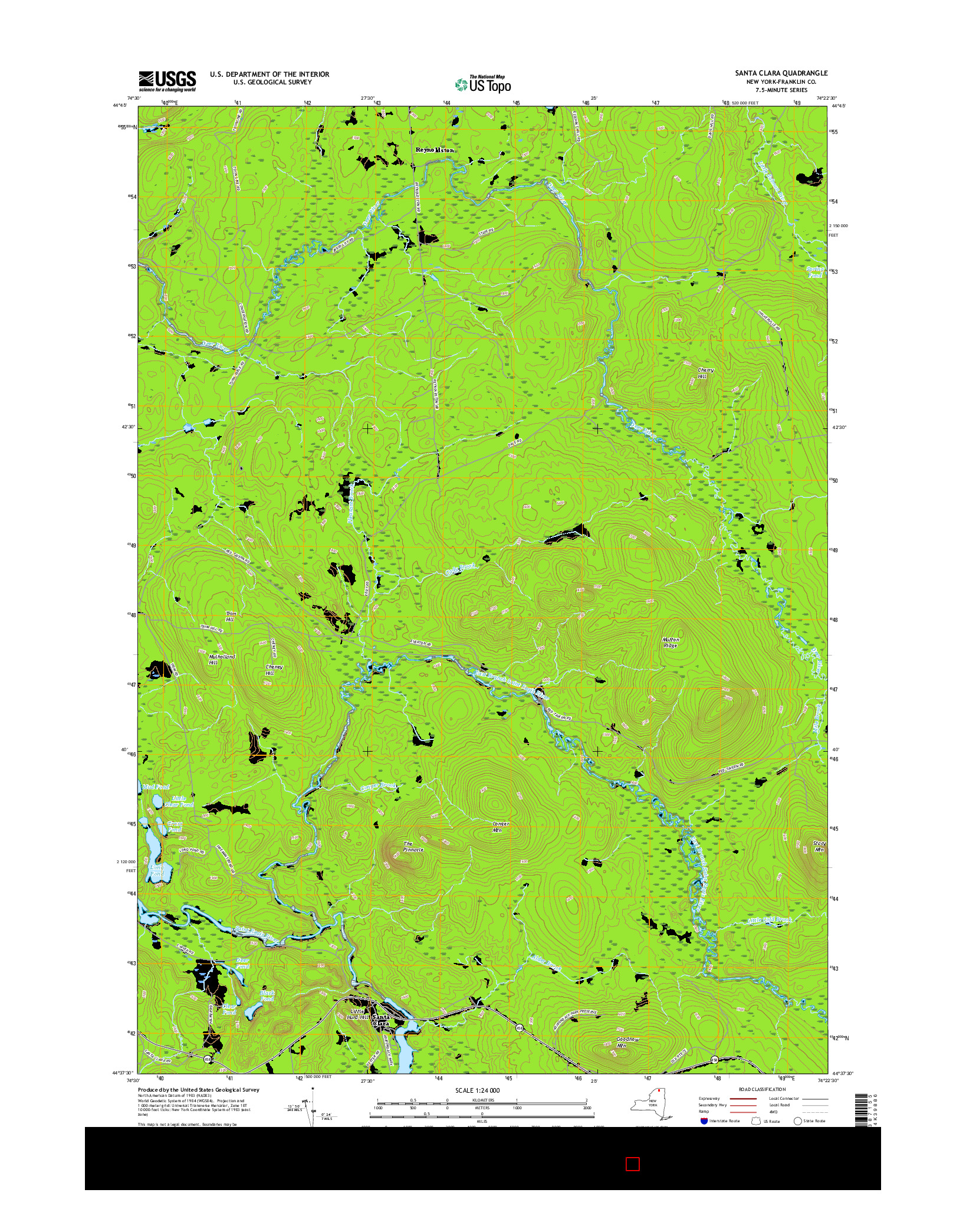USGS US TOPO 7.5-MINUTE MAP FOR SANTA CLARA, NY 2016