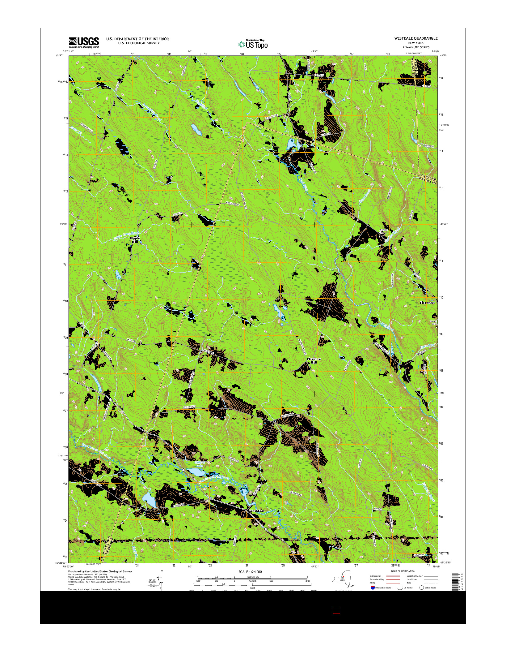 USGS US TOPO 7.5-MINUTE MAP FOR WESTDALE, NY 2016