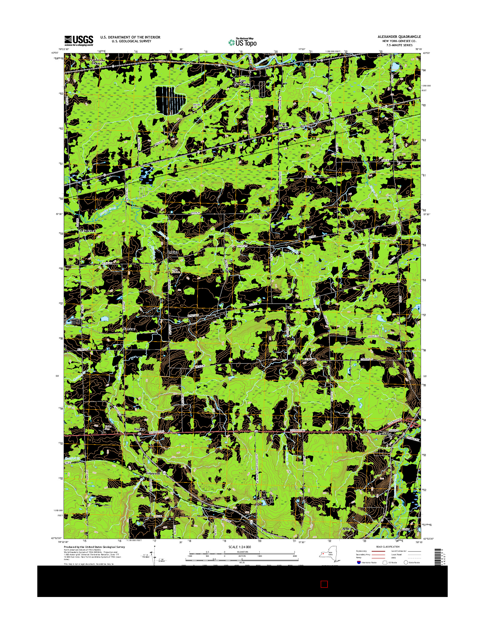 USGS US TOPO 7.5-MINUTE MAP FOR ALEXANDER, NY 2016