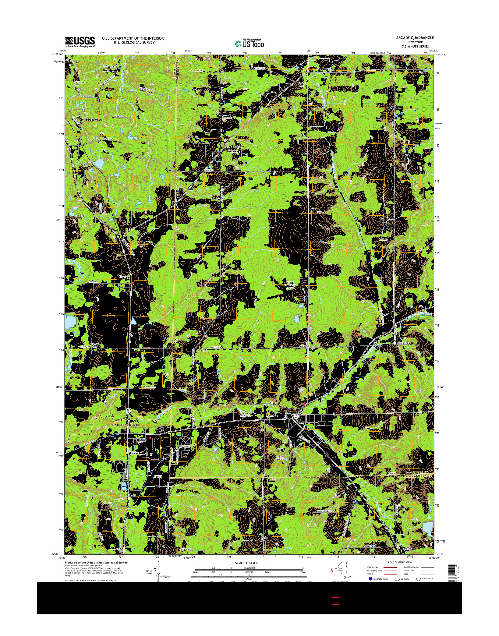 USGS US TOPO 7.5-MINUTE MAP FOR ARCADE, NY 2016