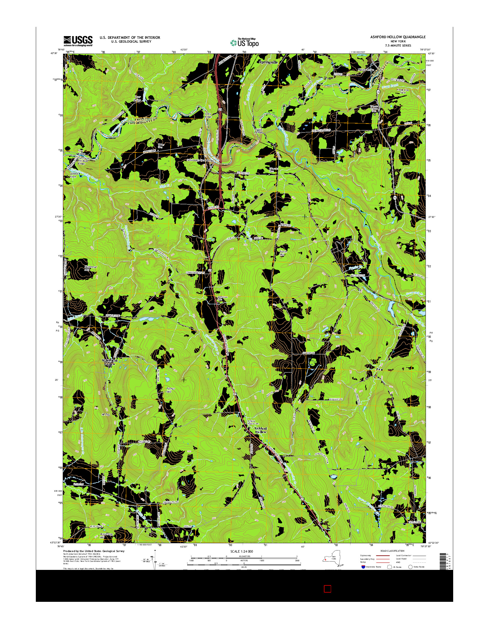 USGS US TOPO 7.5-MINUTE MAP FOR ASHFORD HOLLOW, NY 2016