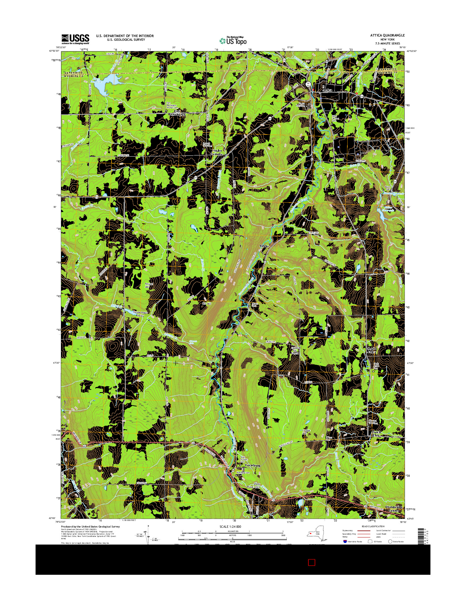 USGS US TOPO 7.5-MINUTE MAP FOR ATTICA, NY 2016