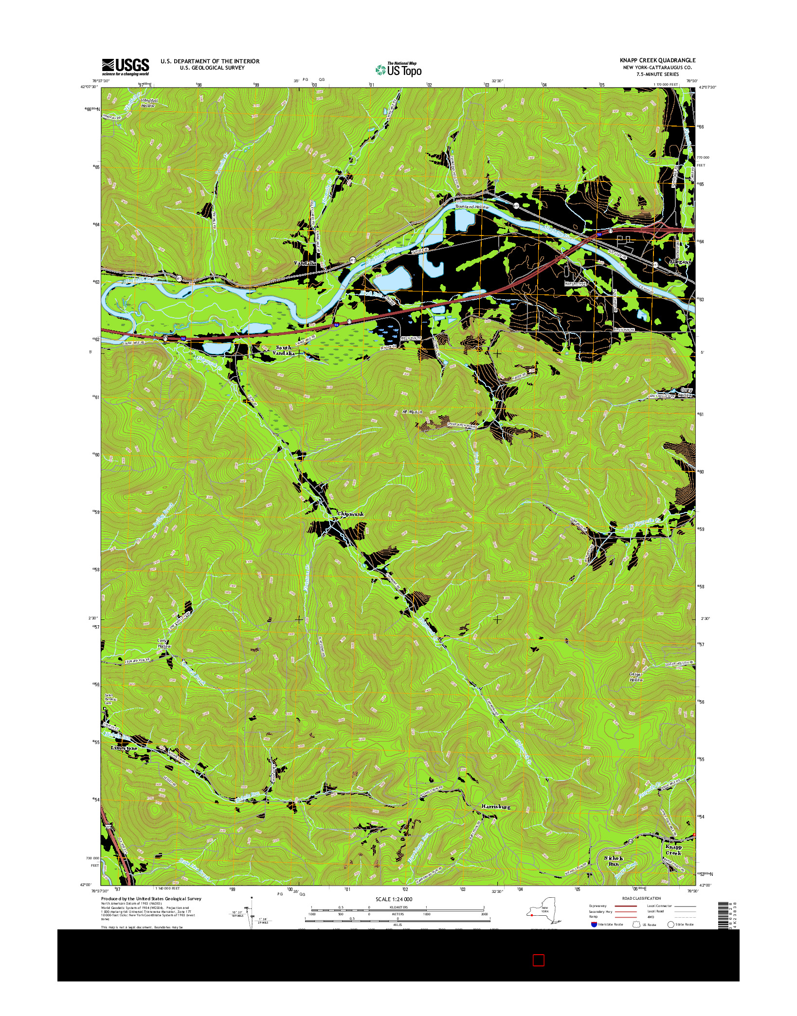 USGS US TOPO 7.5-MINUTE MAP FOR KNAPP CREEK, NY 2016