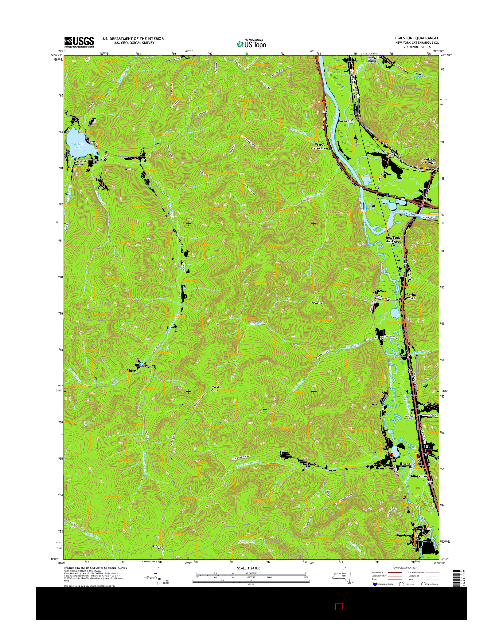 USGS US TOPO 7.5-MINUTE MAP FOR LIMESTONE, NY 2016