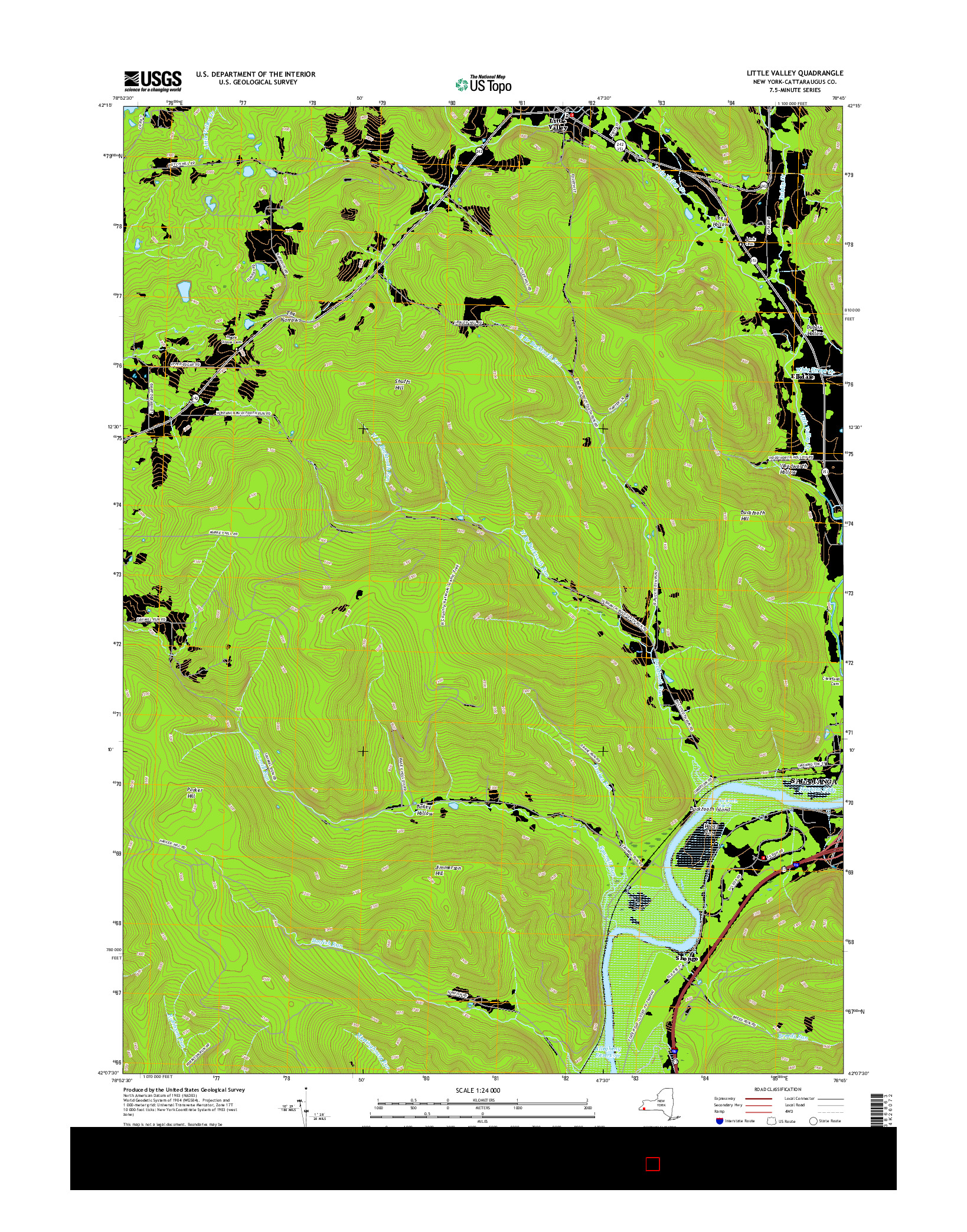 USGS US TOPO 7.5-MINUTE MAP FOR LITTLE VALLEY, NY 2016