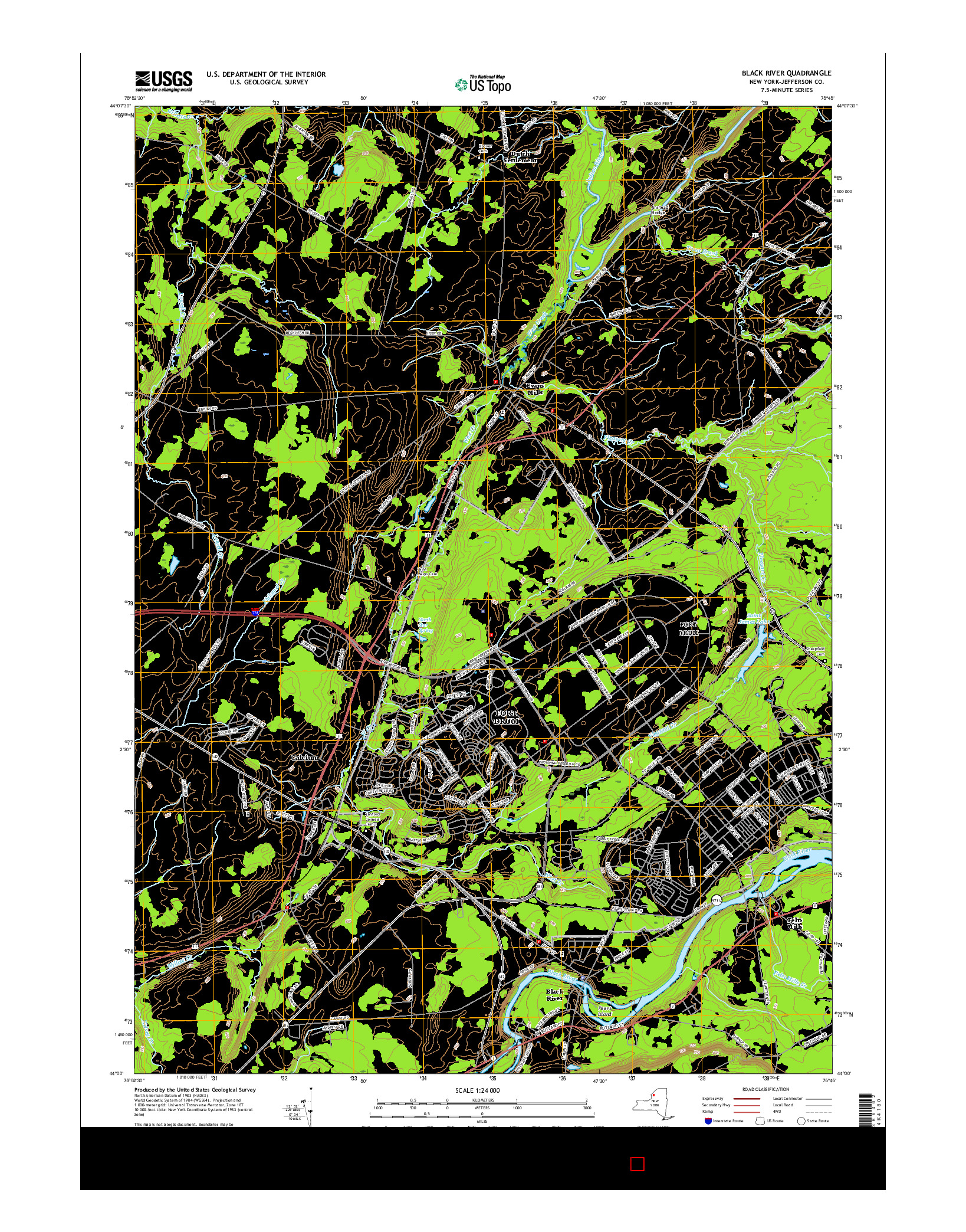 USGS US TOPO 7.5-MINUTE MAP FOR BLACK RIVER, NY 2016