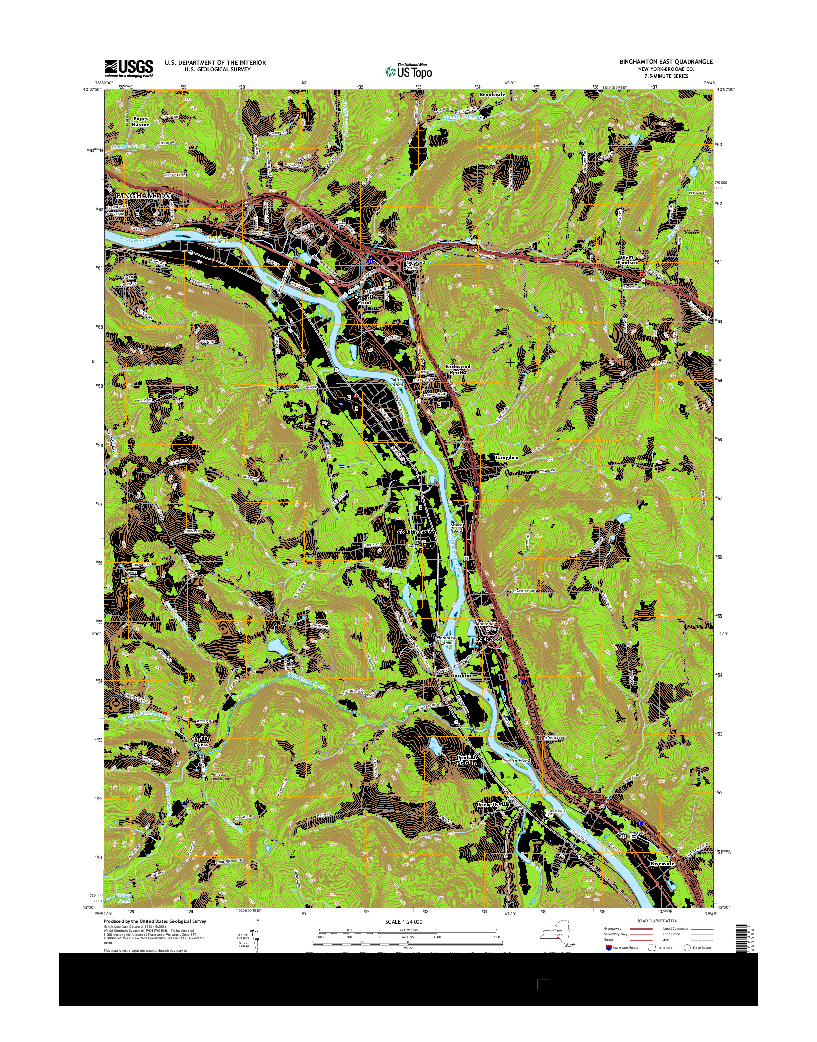 USGS US TOPO 7.5-MINUTE MAP FOR BINGHAMTON EAST, NY 2016