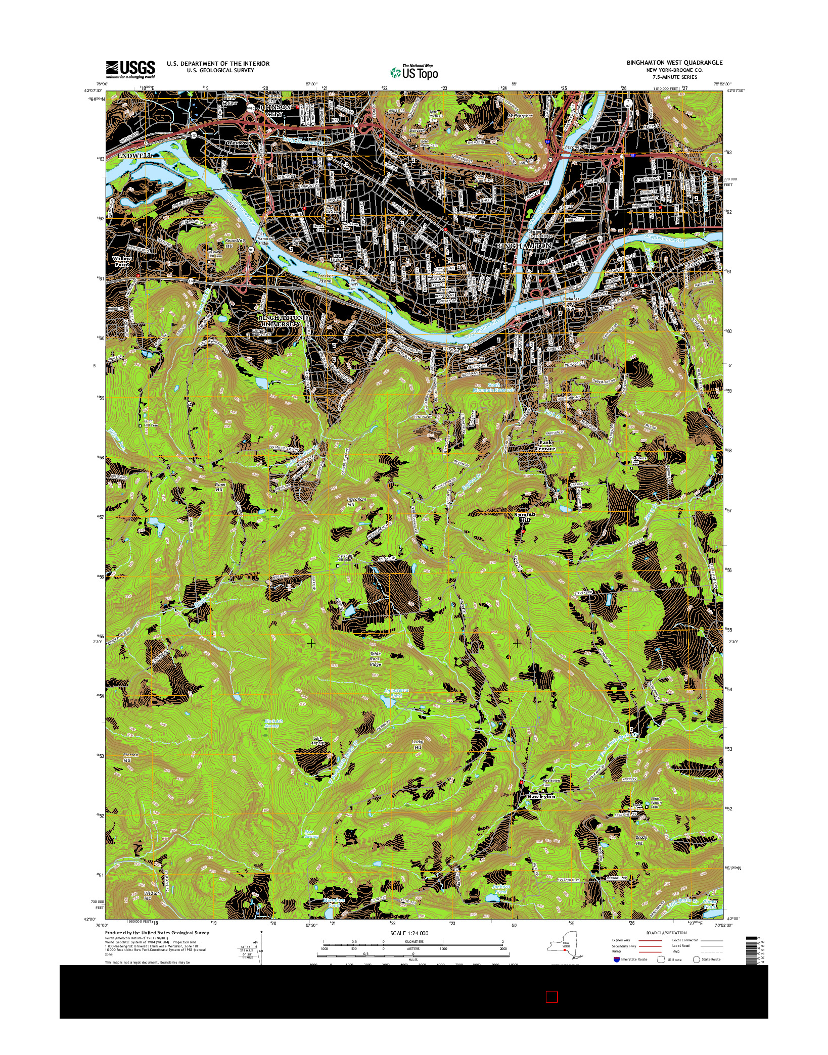 USGS US TOPO 7.5-MINUTE MAP FOR BINGHAMTON WEST, NY 2016