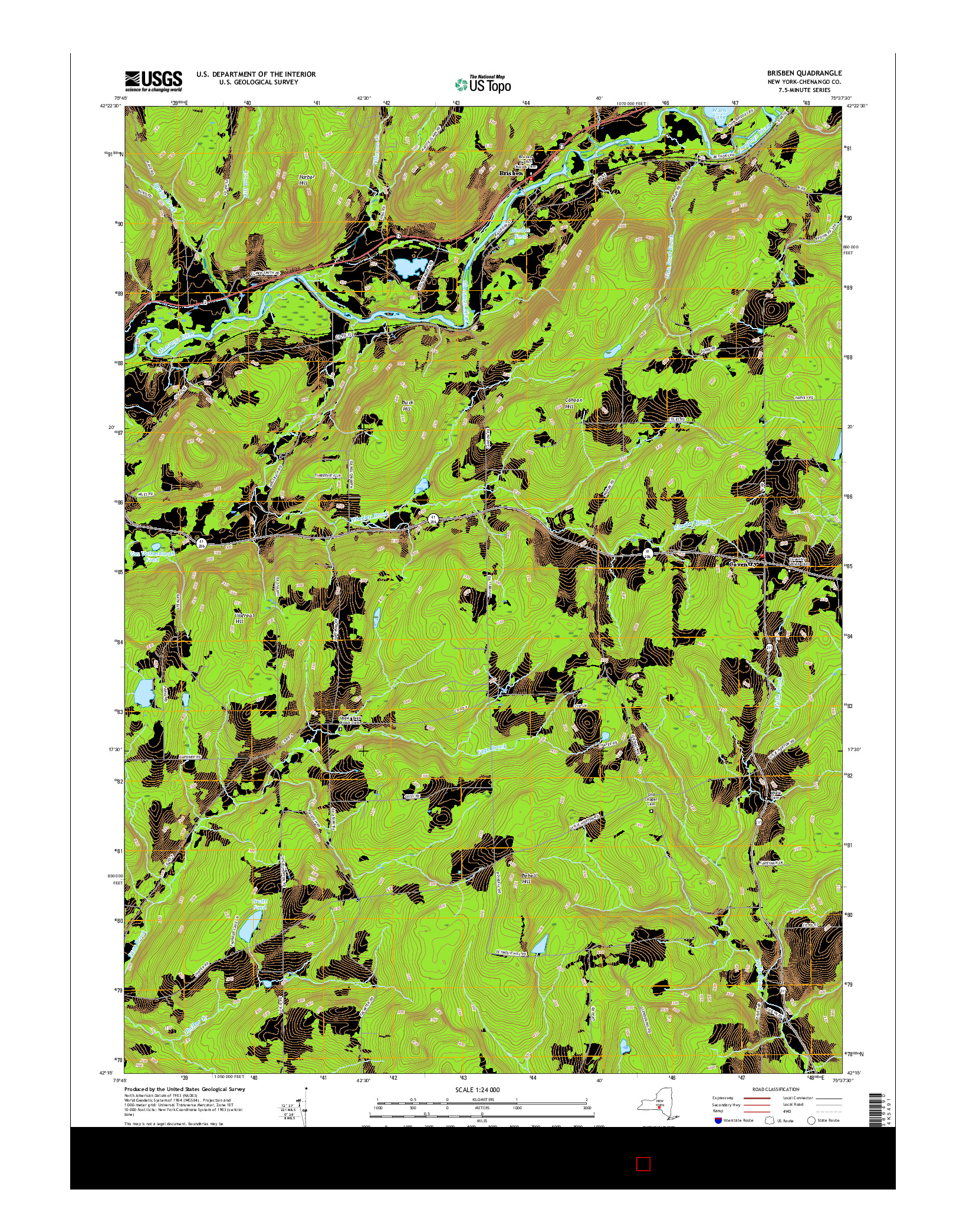 USGS US TOPO 7.5-MINUTE MAP FOR BRISBEN, NY 2016