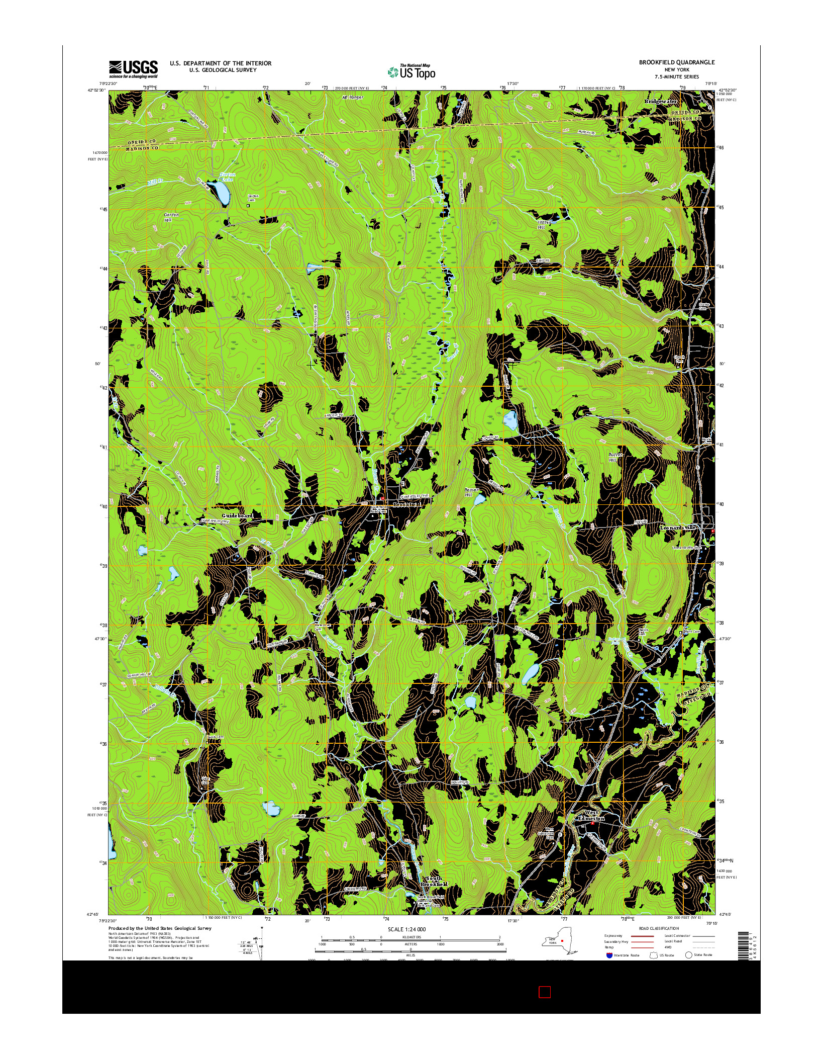 USGS US TOPO 7.5-MINUTE MAP FOR BROOKFIELD, NY 2016