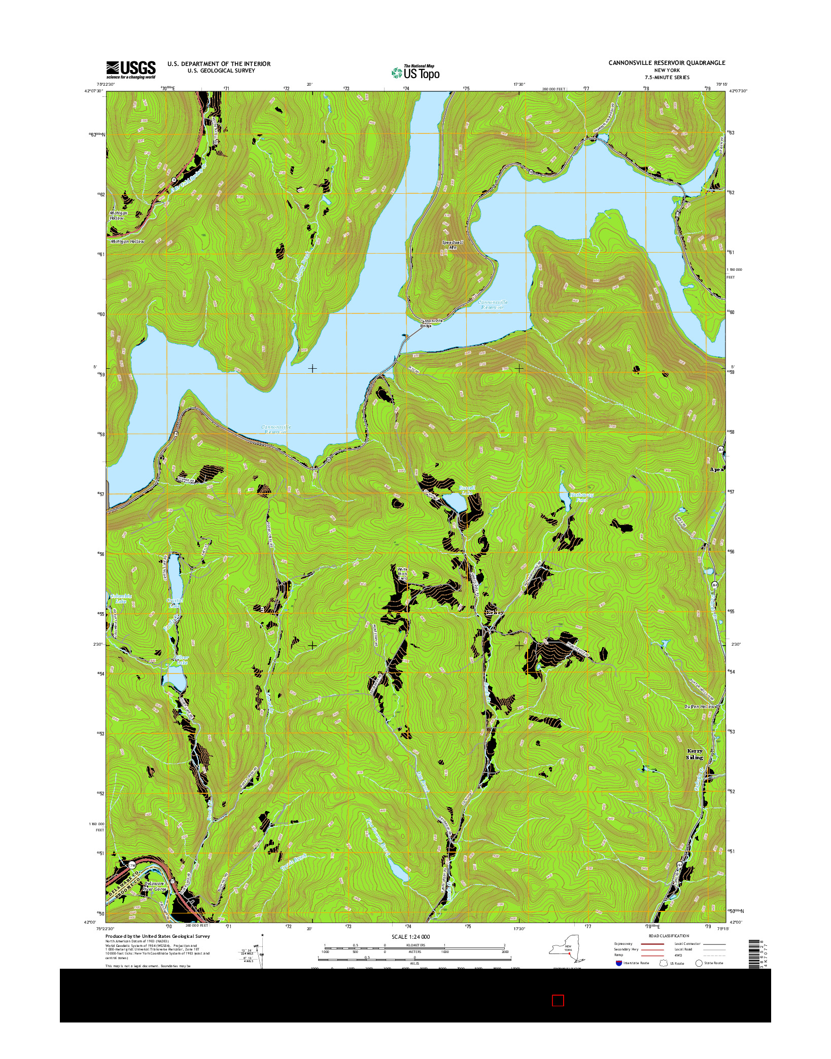 USGS US TOPO 7.5-MINUTE MAP FOR CANNONSVILLE RESERVOIR, NY 2016