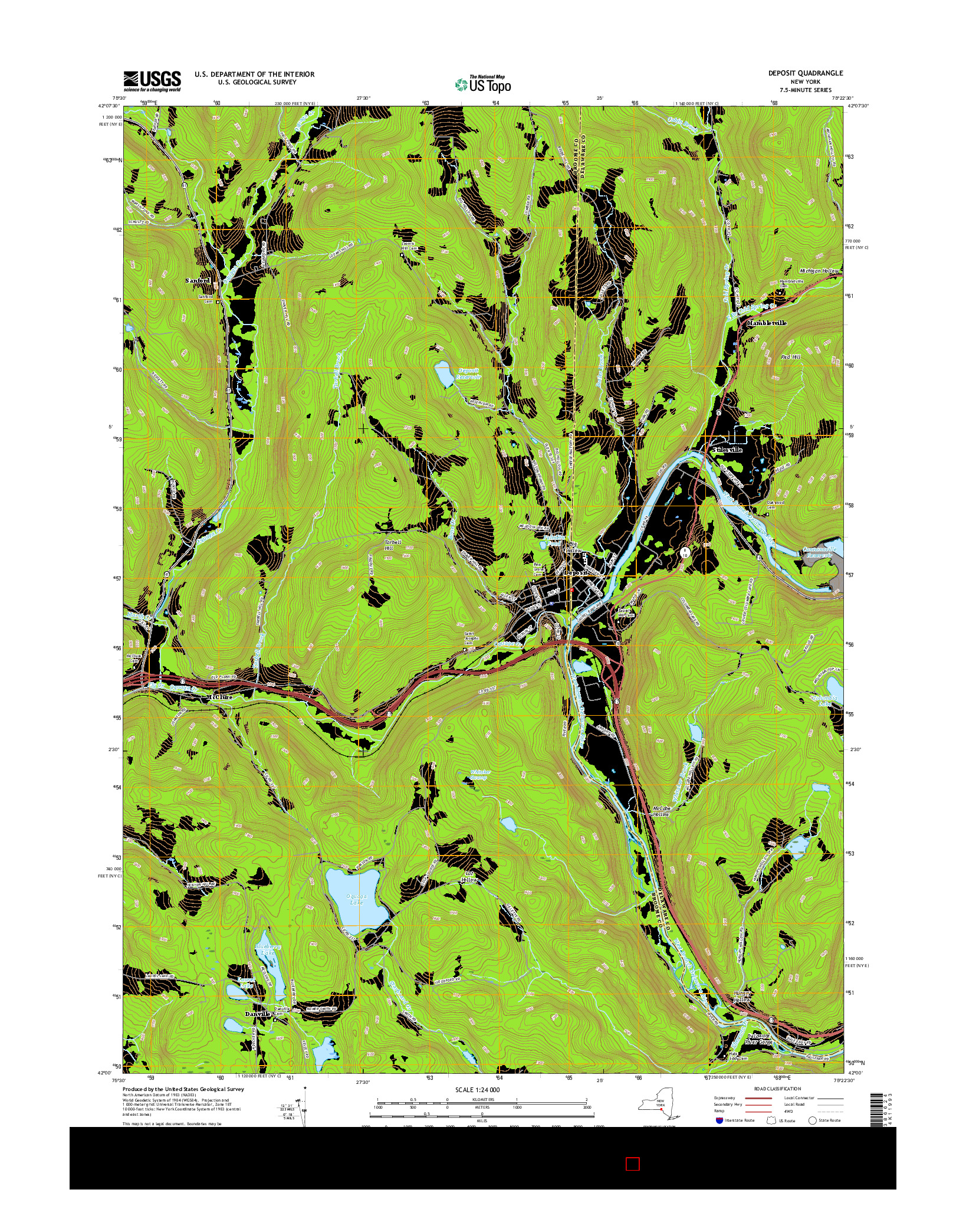 USGS US TOPO 7.5-MINUTE MAP FOR DEPOSIT, NY 2016