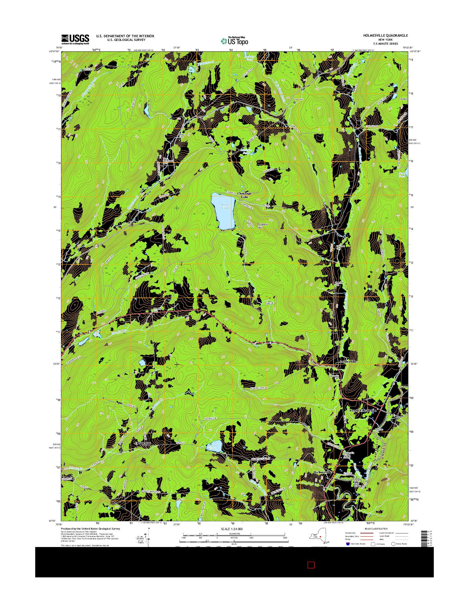 USGS US TOPO 7.5-MINUTE MAP FOR HOLMESVILLE, NY 2016