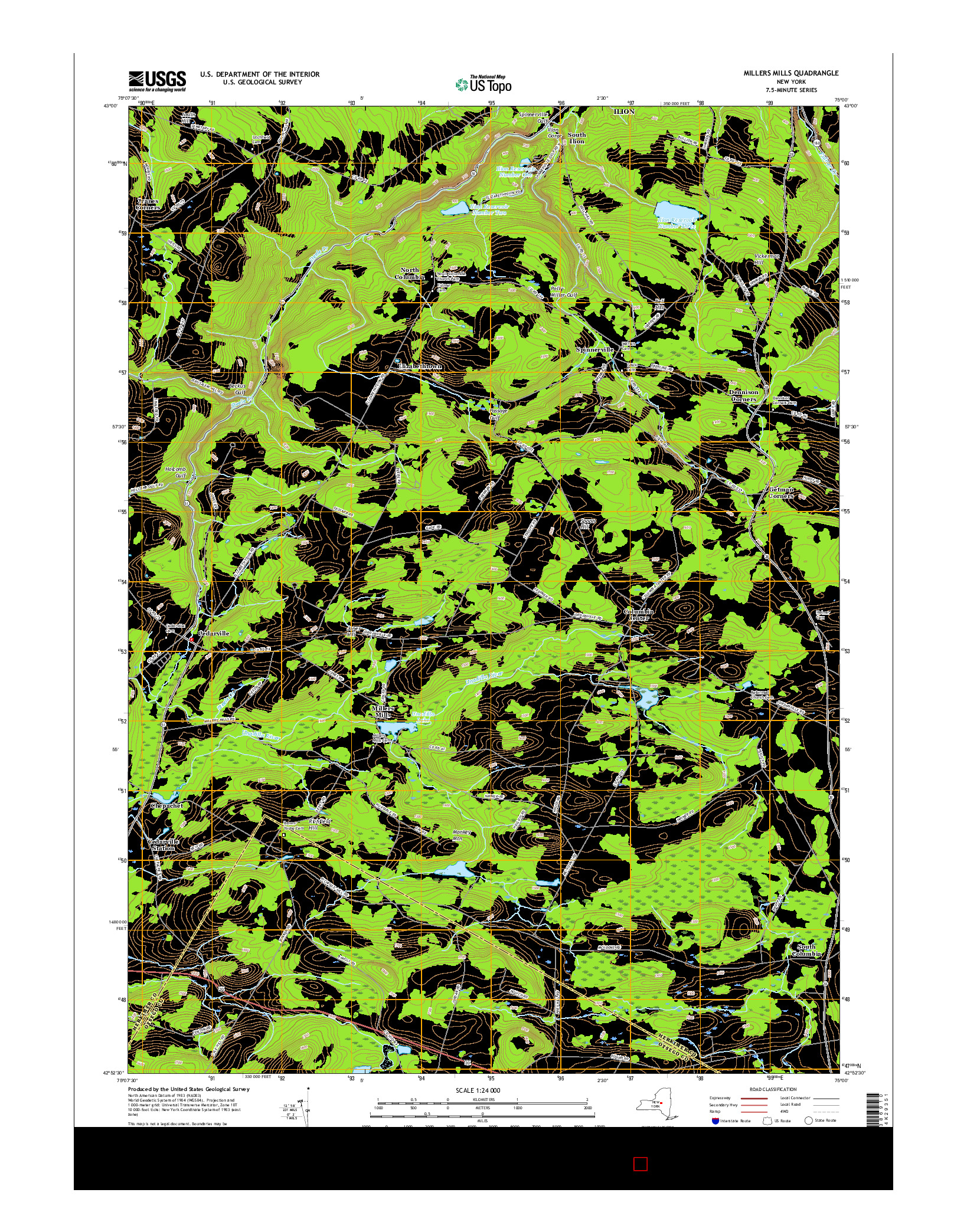 USGS US TOPO 7.5-MINUTE MAP FOR MILLERS MILLS, NY 2016