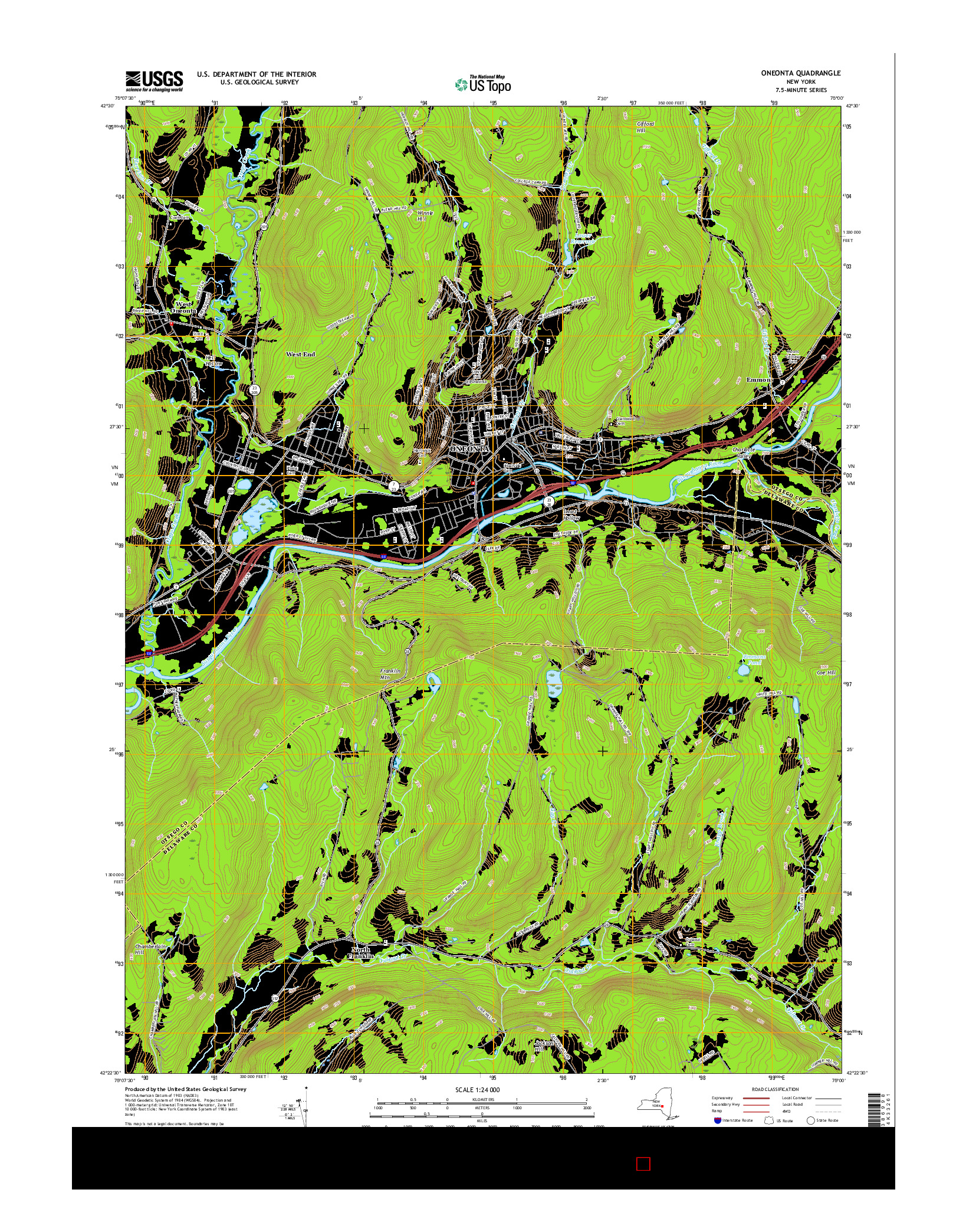 USGS US TOPO 7.5-MINUTE MAP FOR ONEONTA, NY 2016