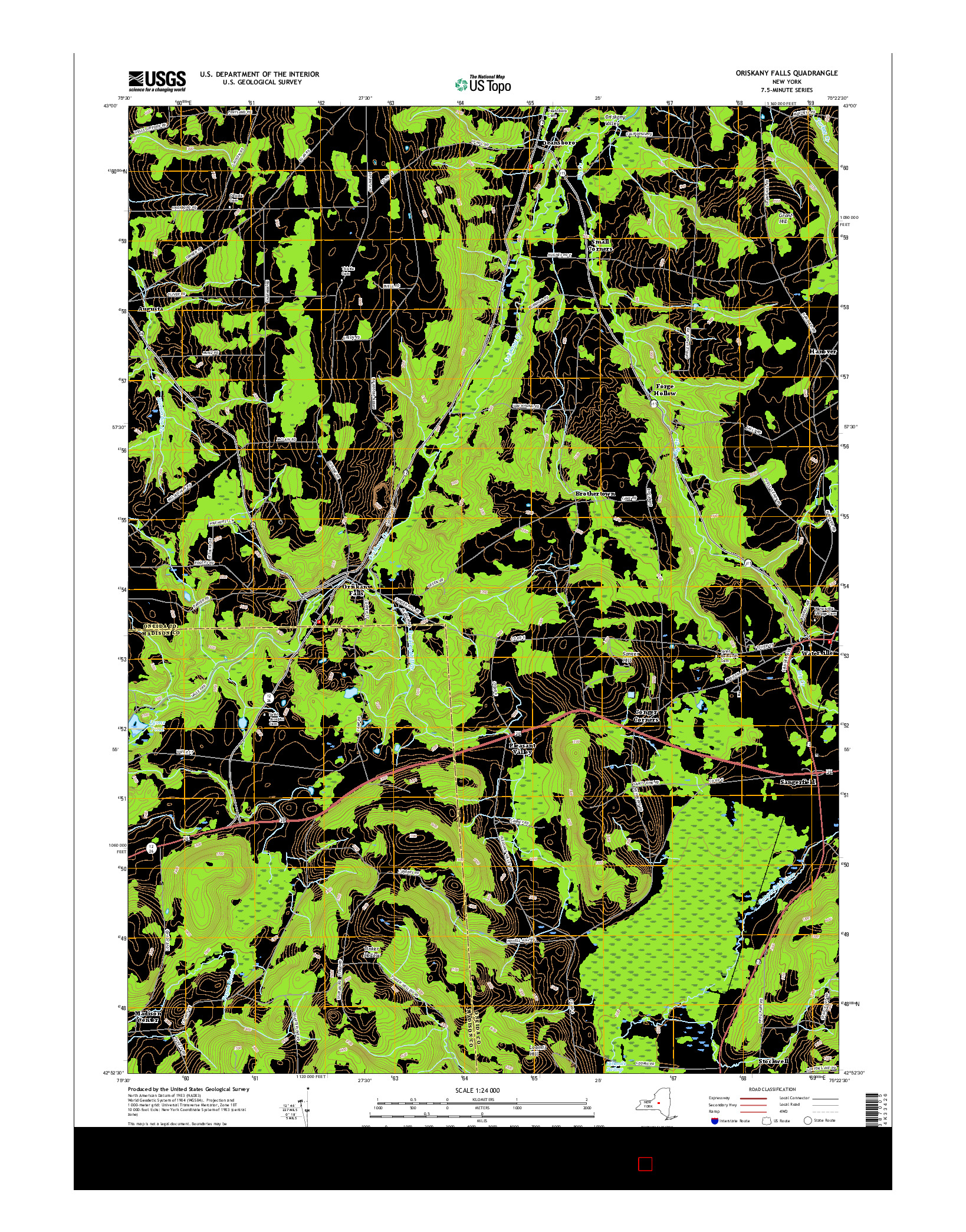 USGS US TOPO 7.5-MINUTE MAP FOR ORISKANY FALLS, NY 2016