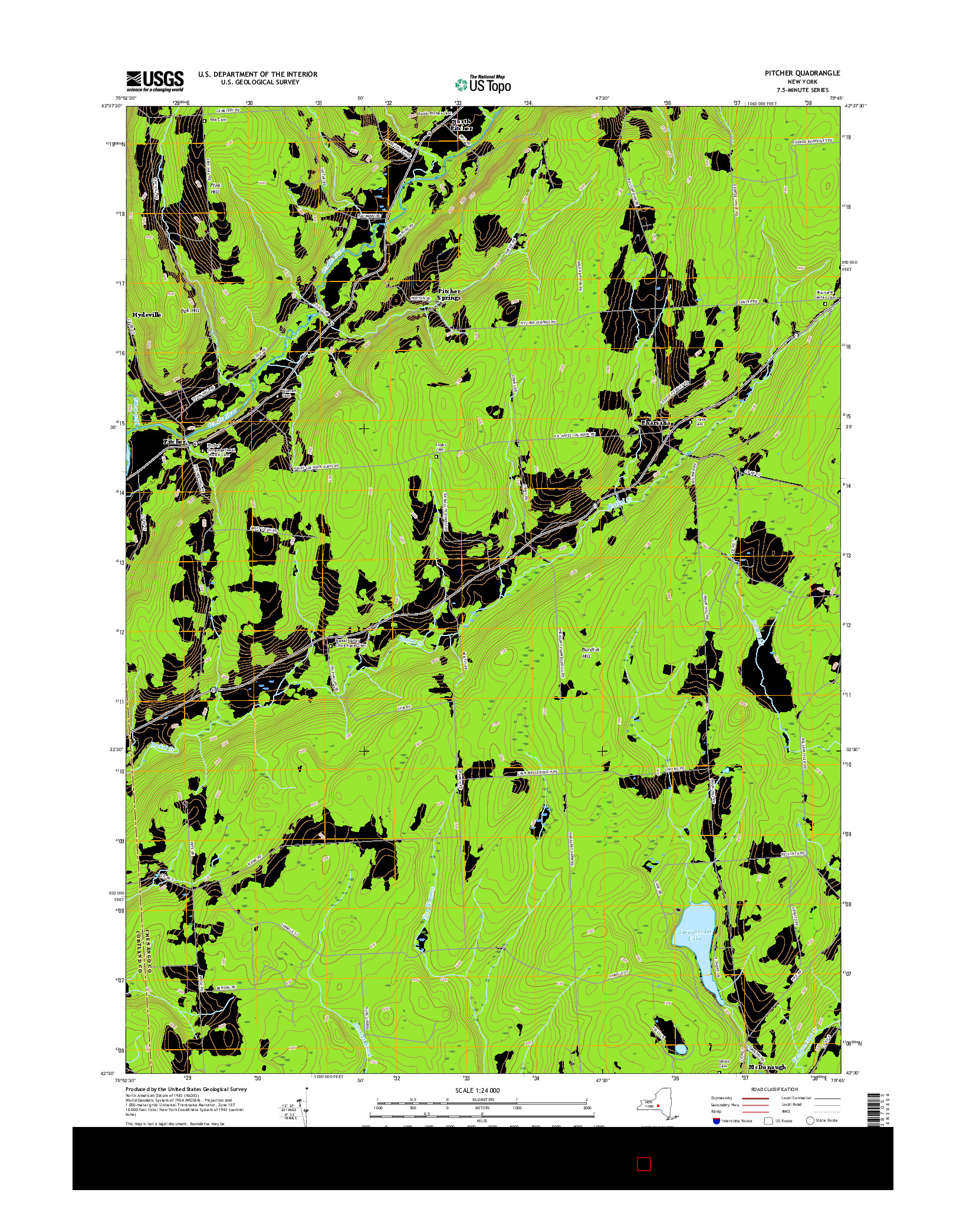 USGS US TOPO 7.5-MINUTE MAP FOR PITCHER, NY 2016