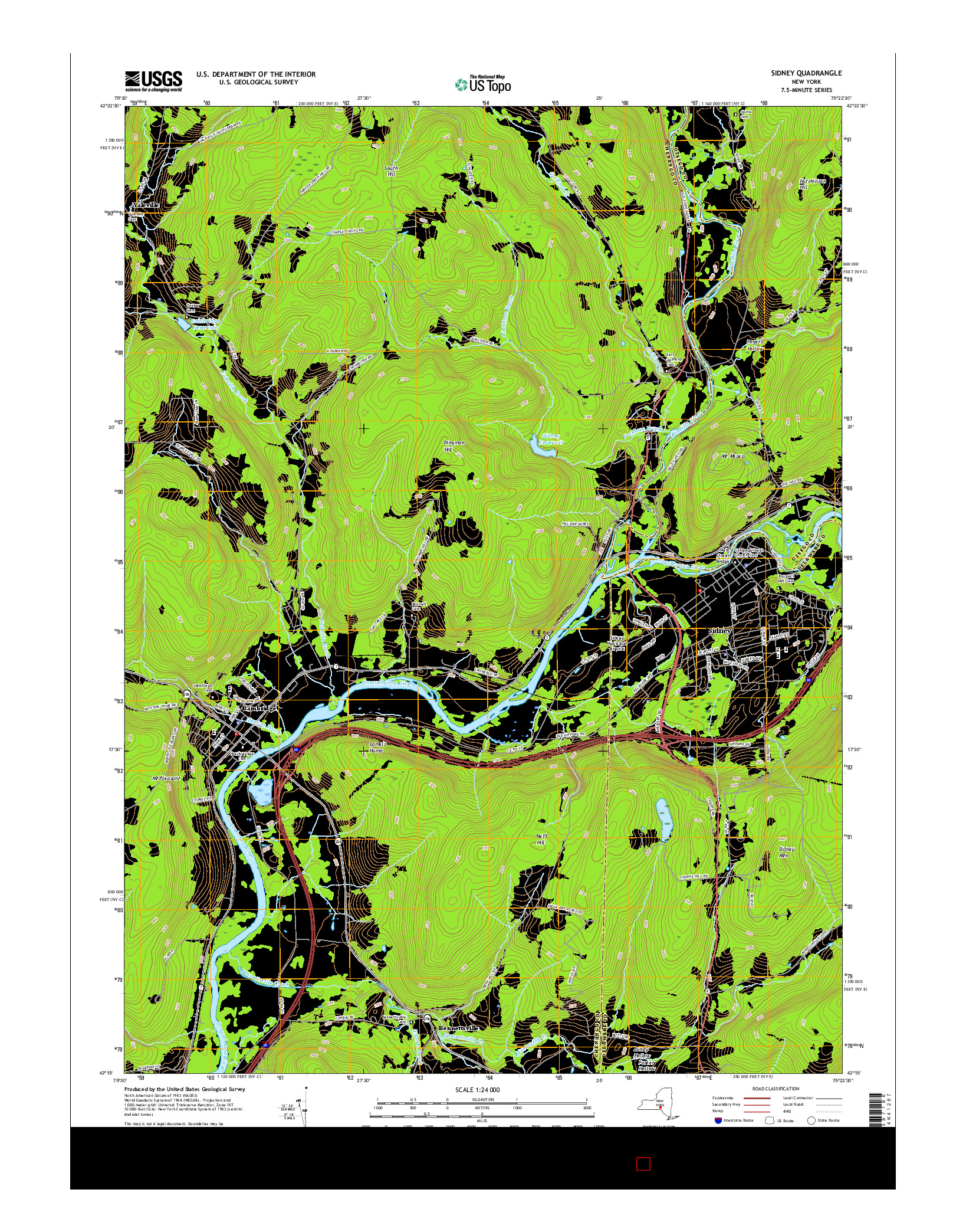 USGS US TOPO 7.5-MINUTE MAP FOR SIDNEY, NY 2016