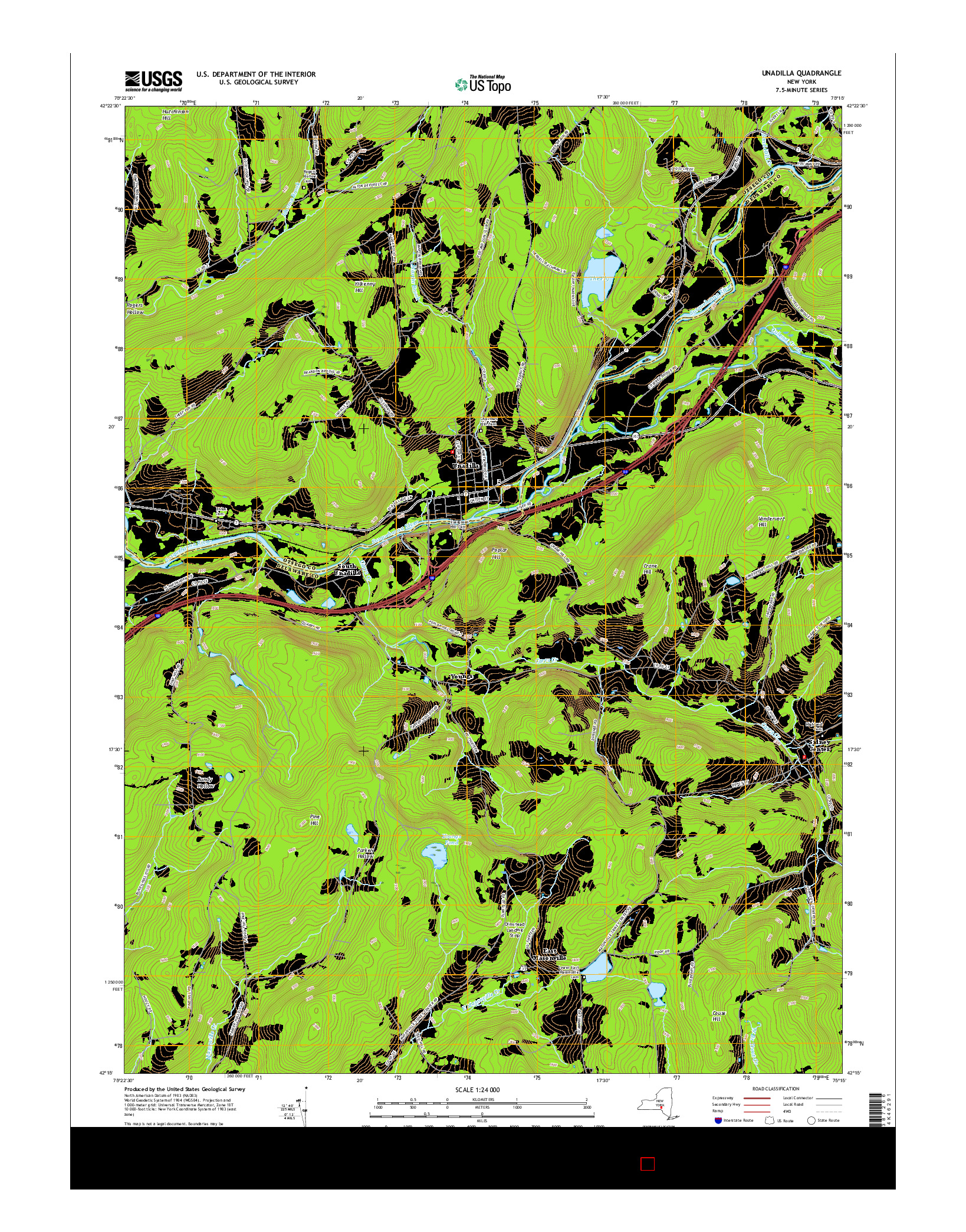 USGS US TOPO 7.5-MINUTE MAP FOR UNADILLA, NY 2016