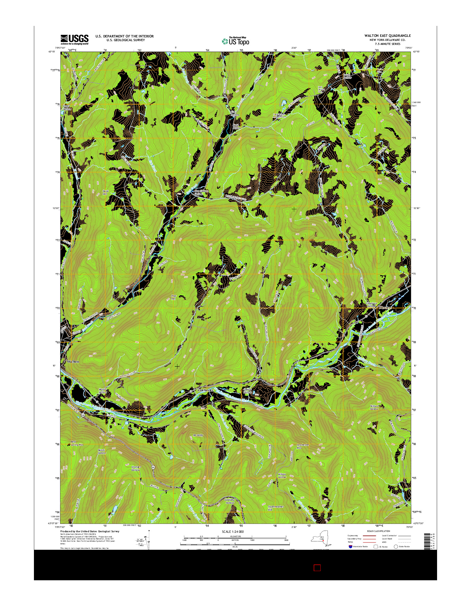 USGS US TOPO 7.5-MINUTE MAP FOR WALTON EAST, NY 2016