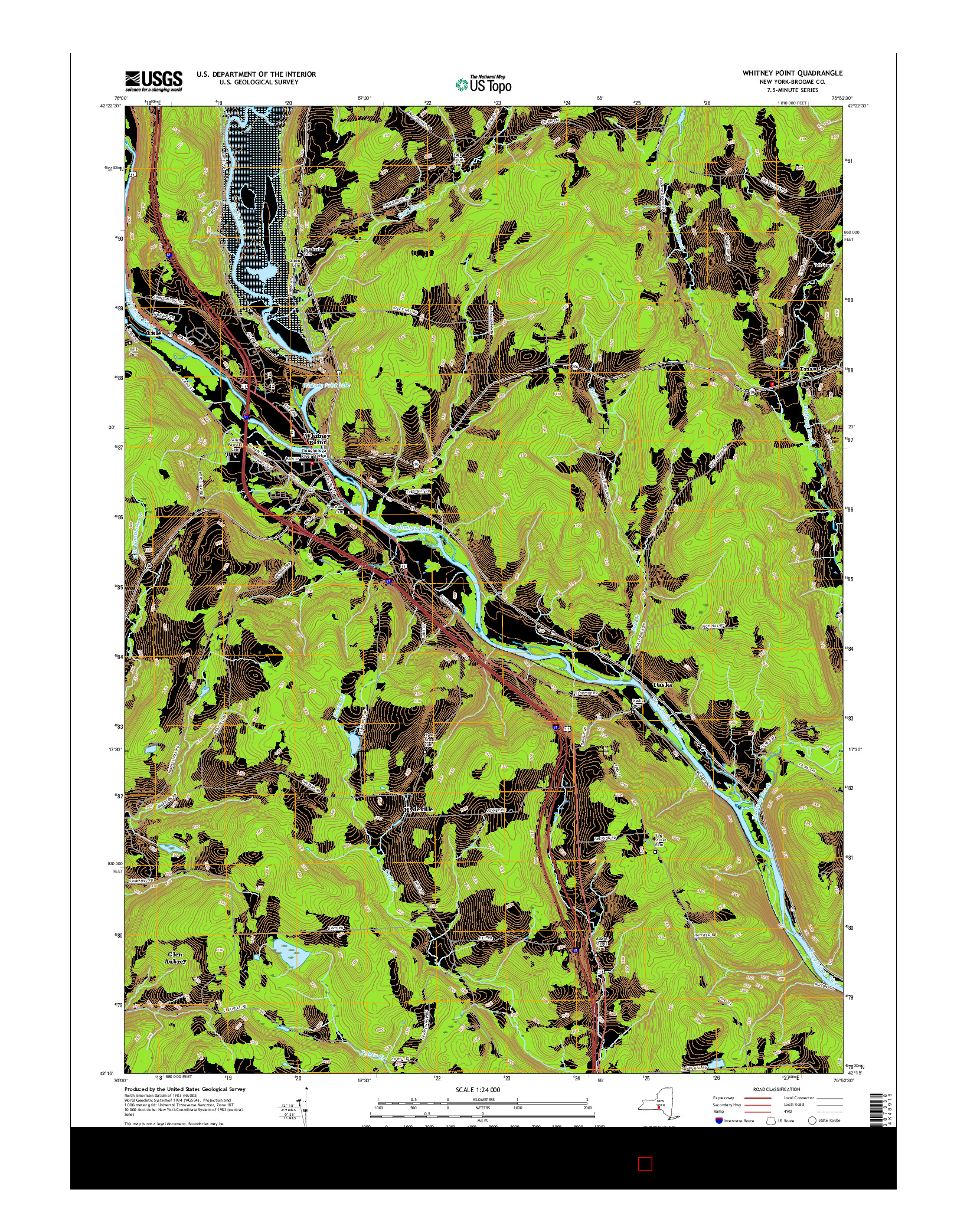 USGS US TOPO 7.5-MINUTE MAP FOR WHITNEY POINT, NY 2016