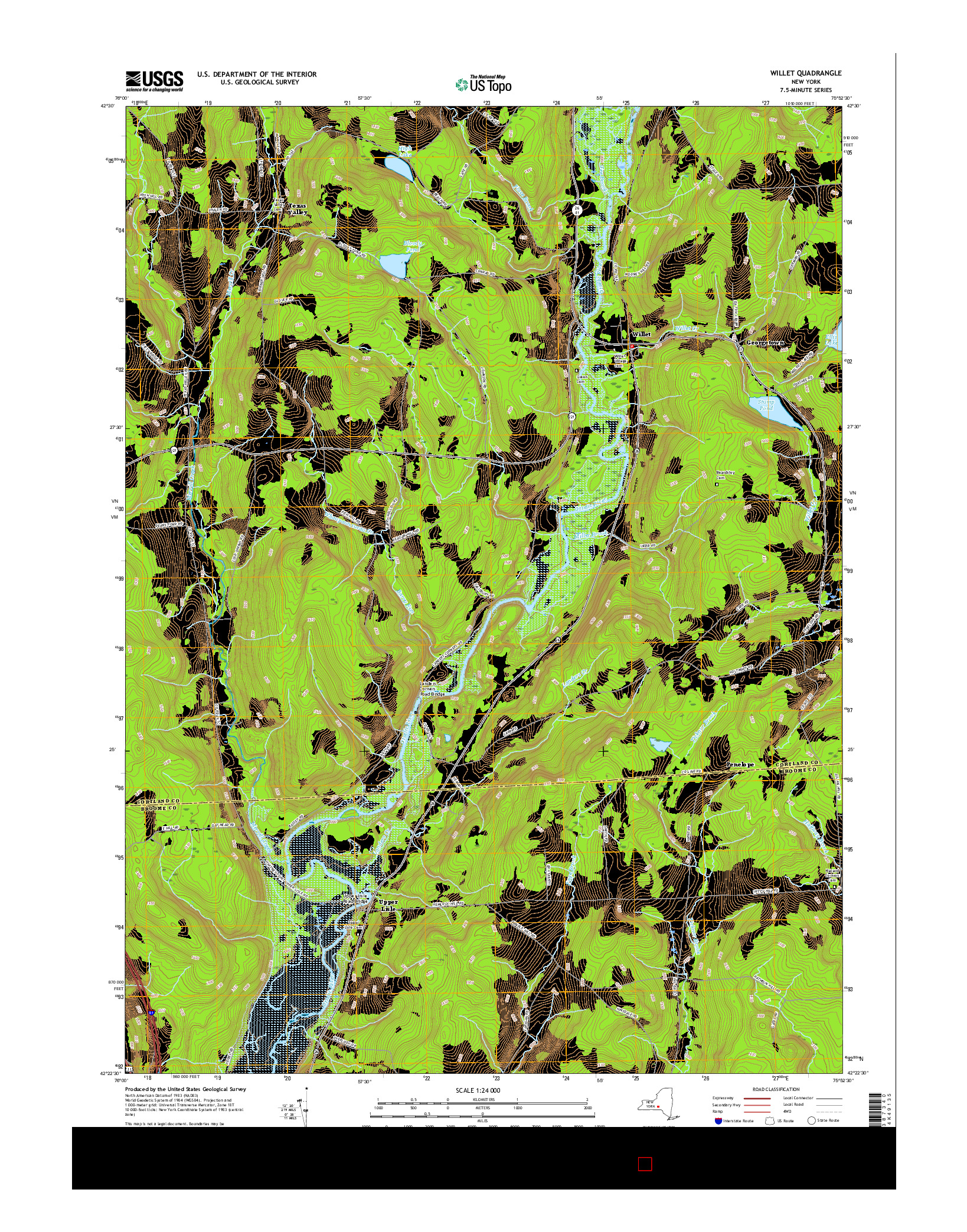 USGS US TOPO 7.5-MINUTE MAP FOR WILLET, NY 2016