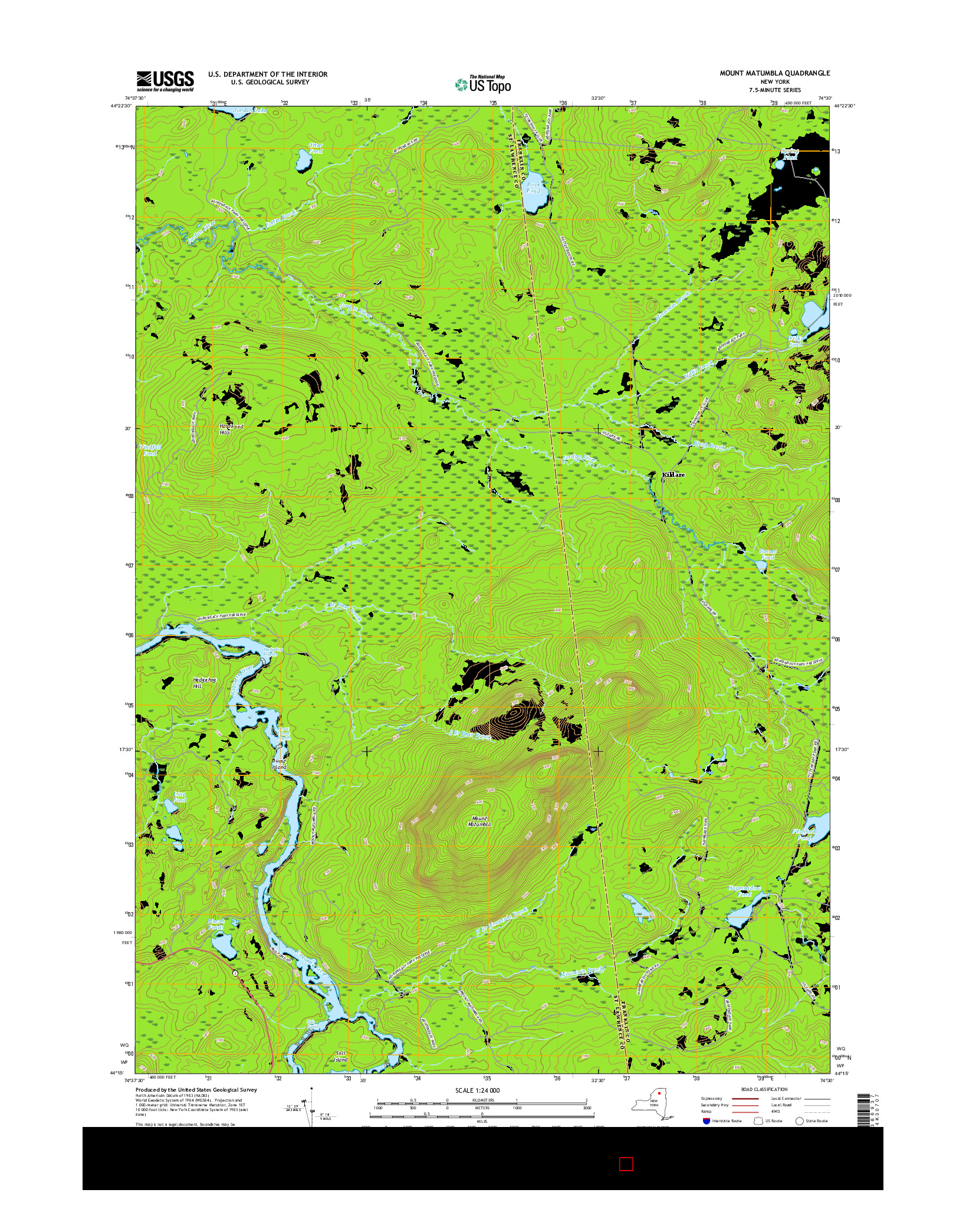 USGS US TOPO 7.5-MINUTE MAP FOR MOUNT MATUMBLA, NY 2016