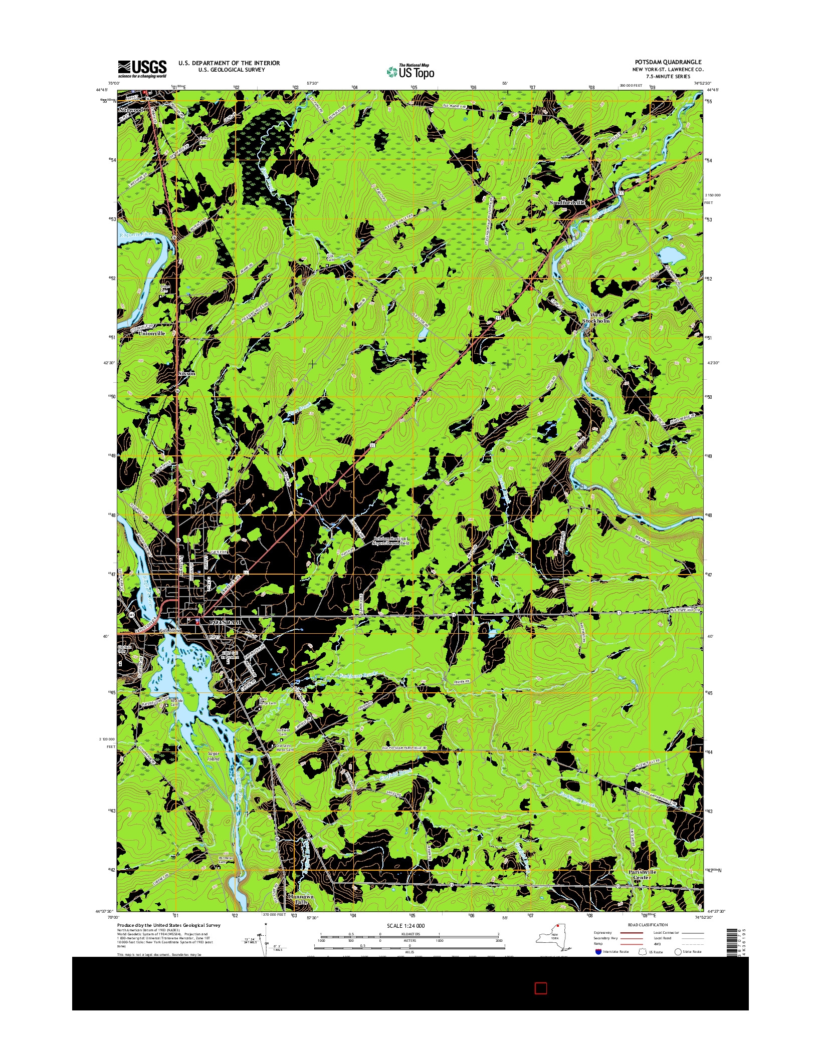 USGS US TOPO 7.5-MINUTE MAP FOR POTSDAM, NY 2016
