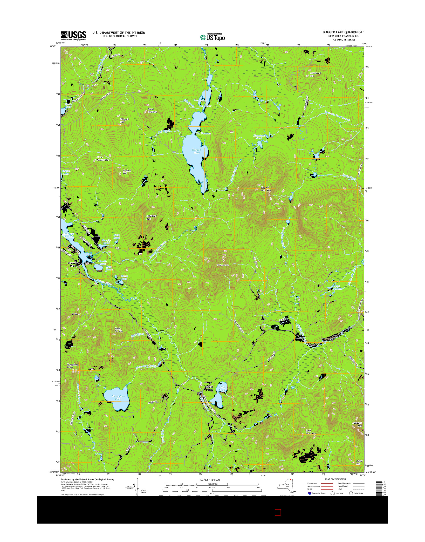 USGS US TOPO 7.5-MINUTE MAP FOR RAGGED LAKE, NY 2016