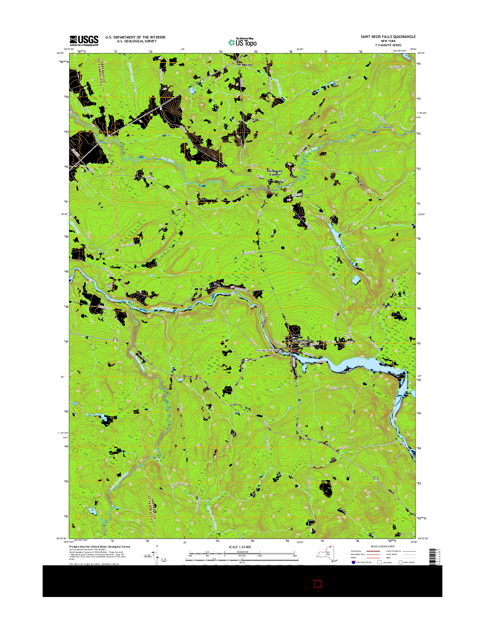 USGS US TOPO 7.5-MINUTE MAP FOR SAINT REGIS FALLS, NY 2016