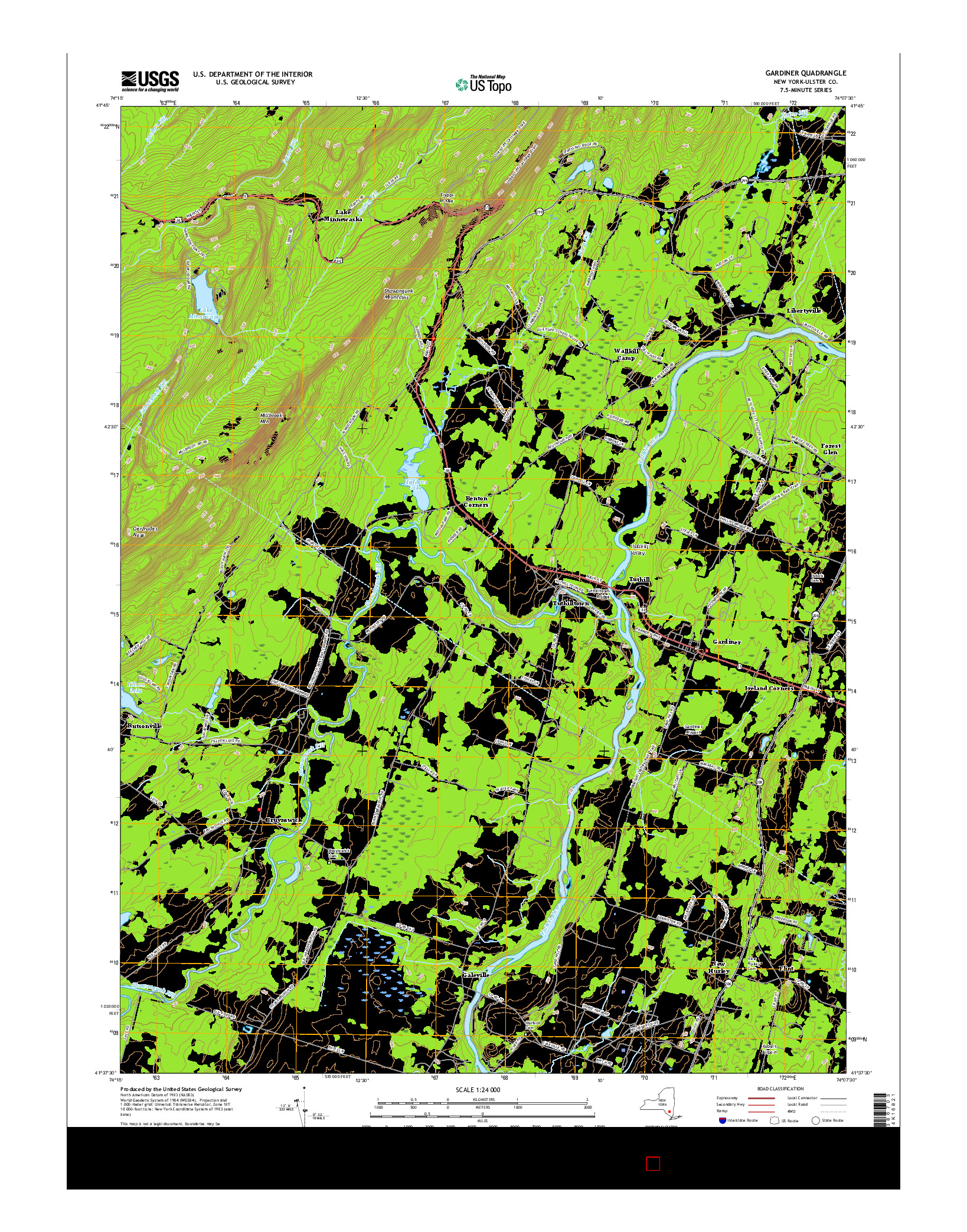 USGS US TOPO 7.5-MINUTE MAP FOR GARDINER, NY 2016