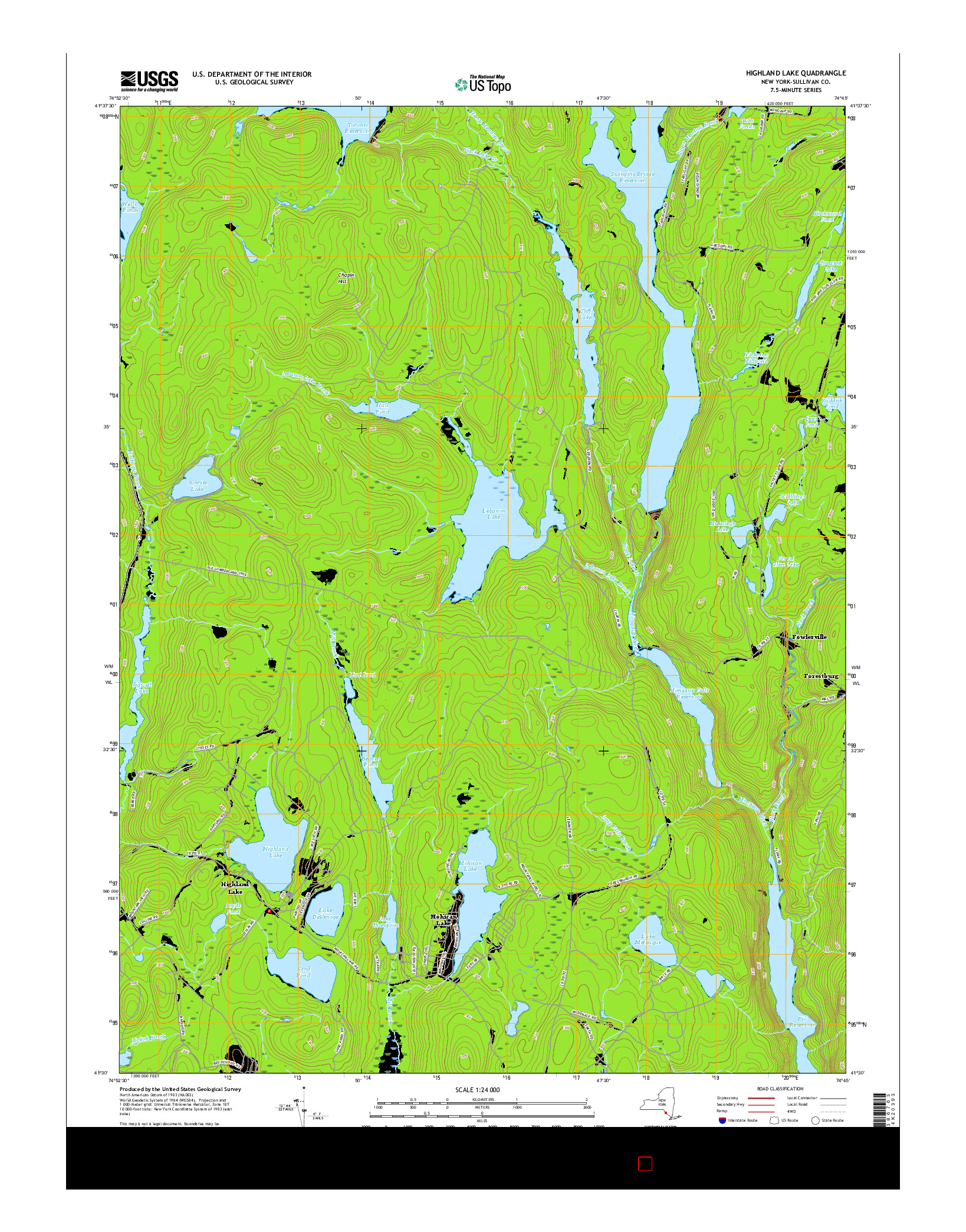 USGS US TOPO 7.5-MINUTE MAP FOR HIGHLAND LAKE, NY 2016