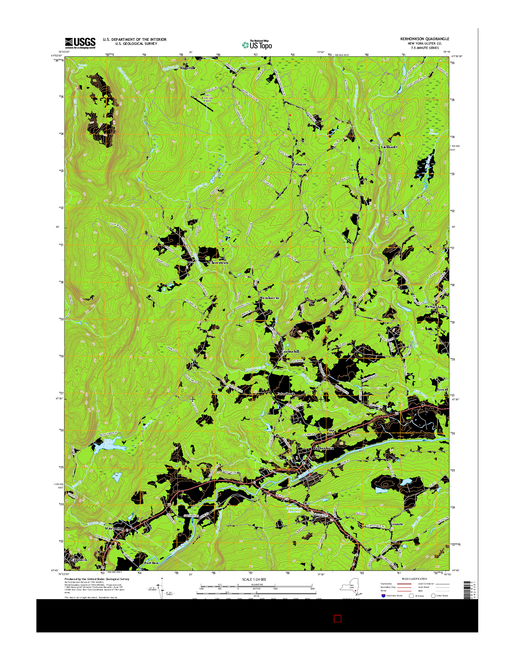 USGS US TOPO 7.5-MINUTE MAP FOR KERHONKSON, NY 2016