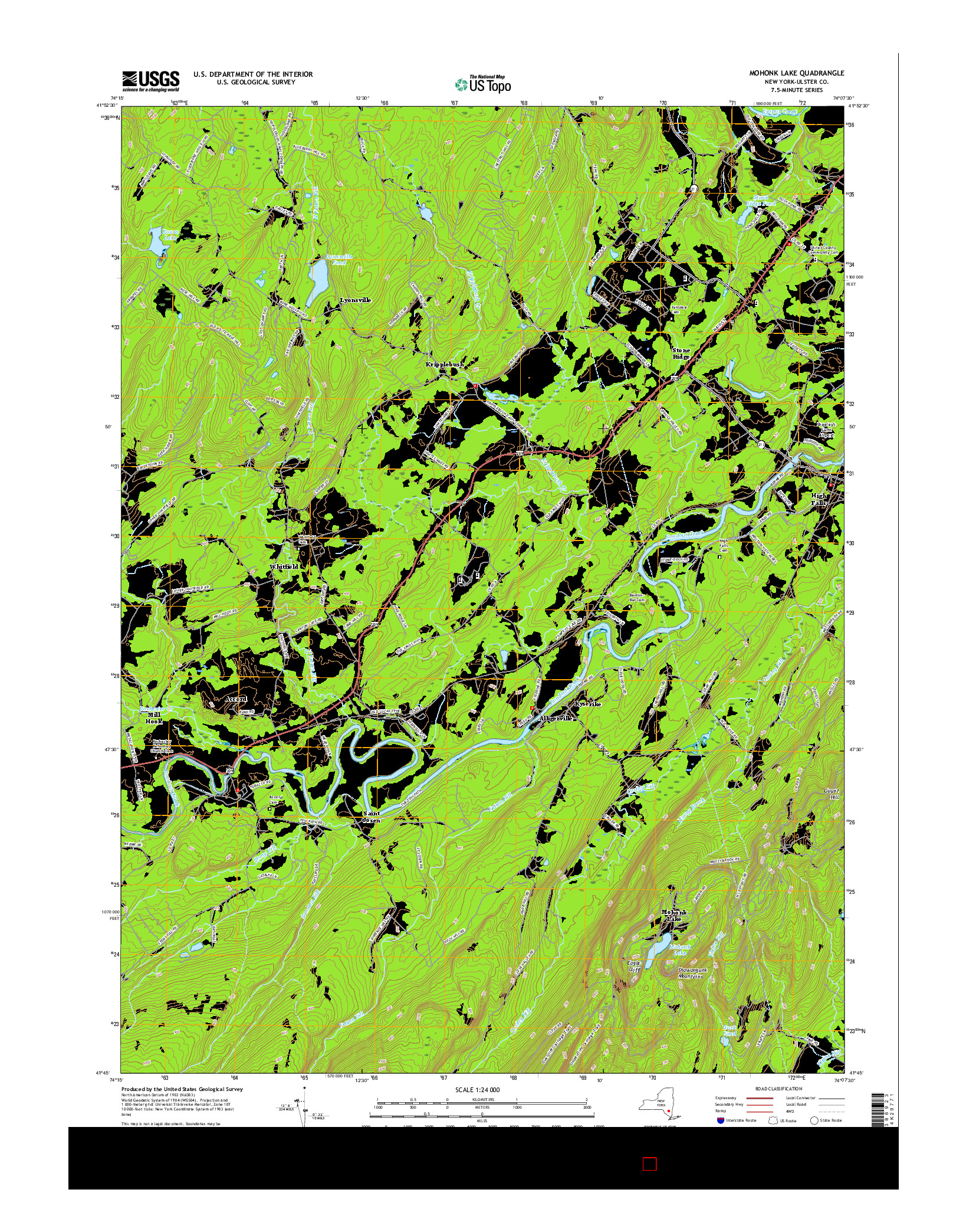 USGS US TOPO 7.5-MINUTE MAP FOR MOHONK LAKE, NY 2016