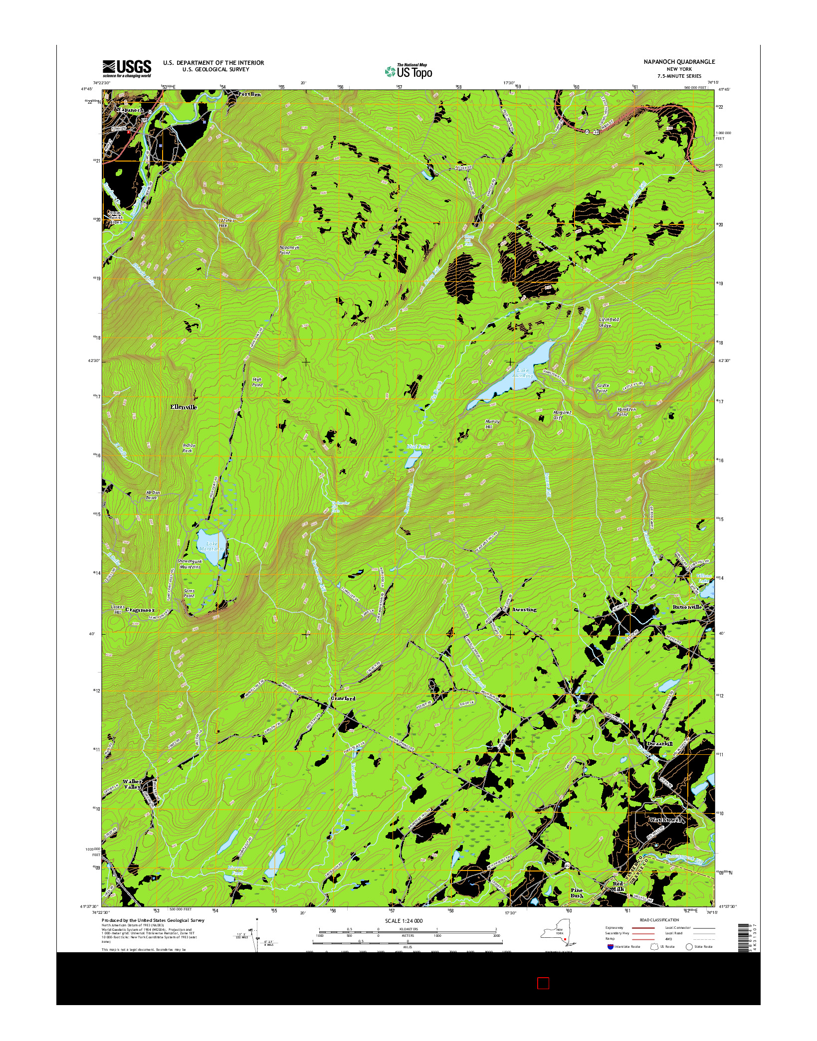 USGS US TOPO 7.5-MINUTE MAP FOR NAPANOCH, NY 2016