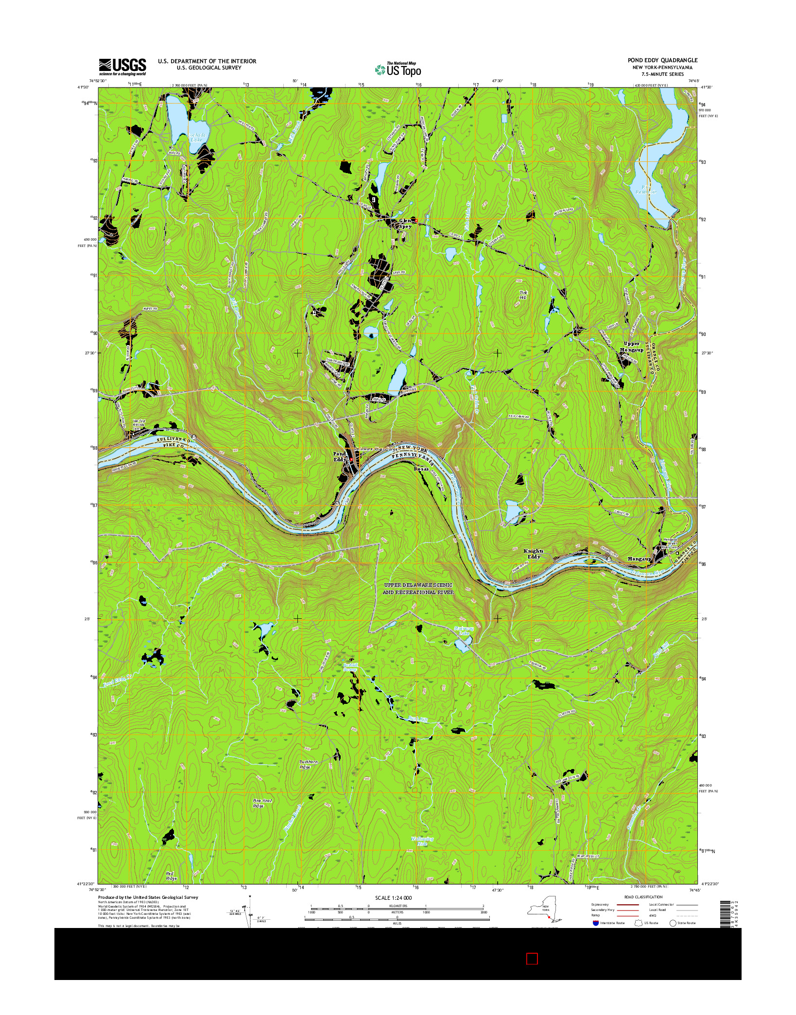 USGS US TOPO 7.5-MINUTE MAP FOR POND EDDY, NY-PA 2016