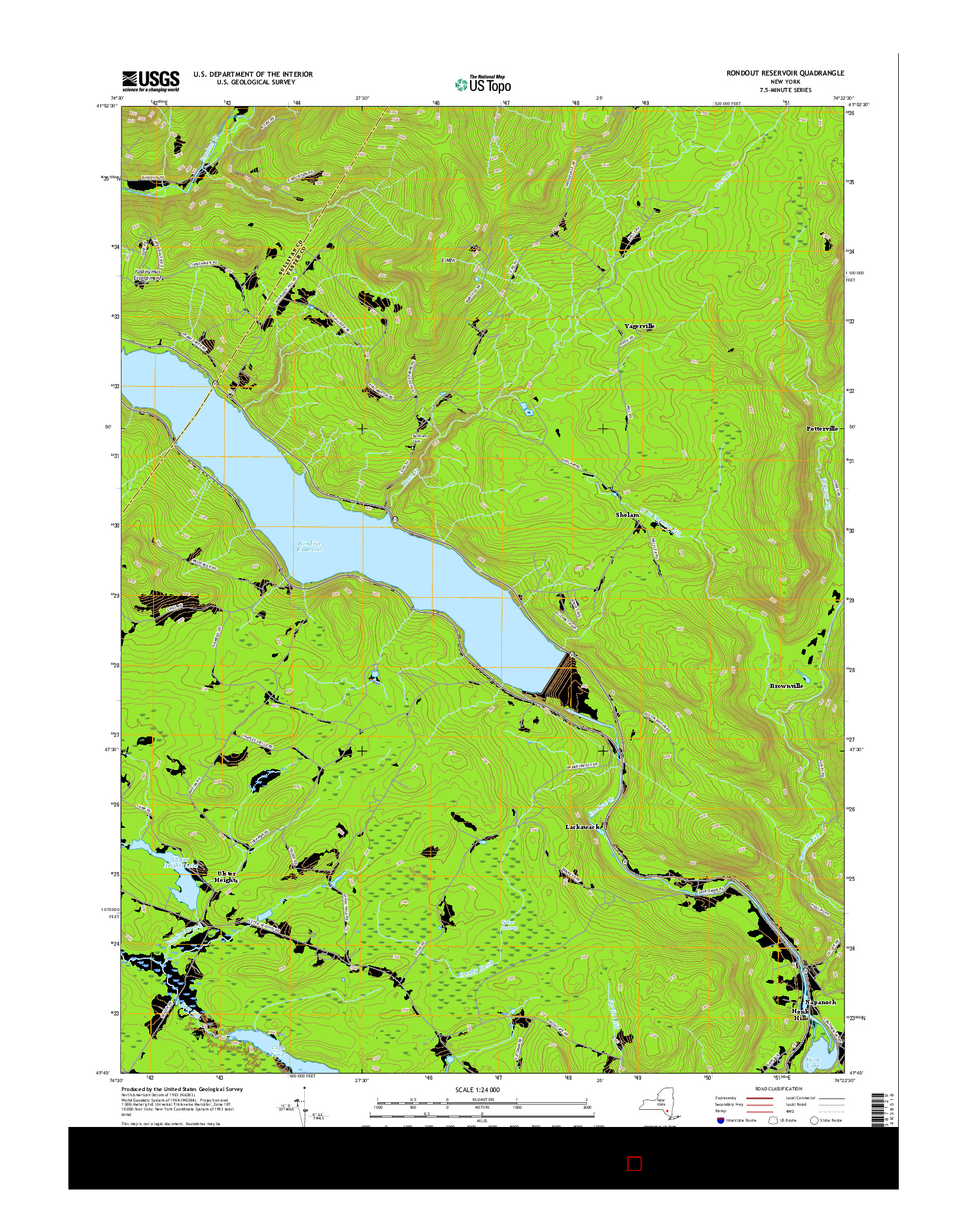 USGS US TOPO 7.5-MINUTE MAP FOR RONDOUT RESERVOIR, NY 2016