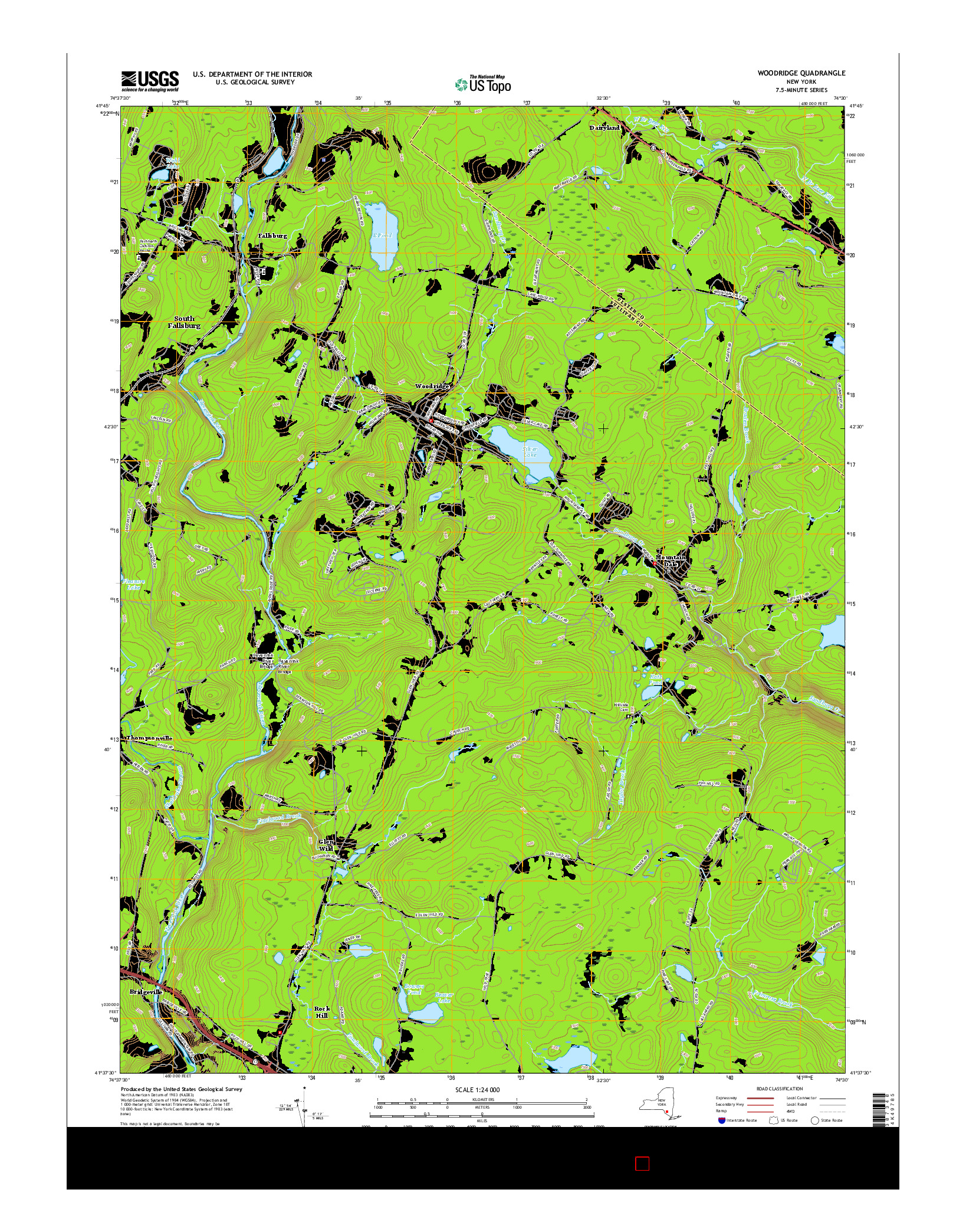 USGS US TOPO 7.5-MINUTE MAP FOR WOODRIDGE, NY 2016