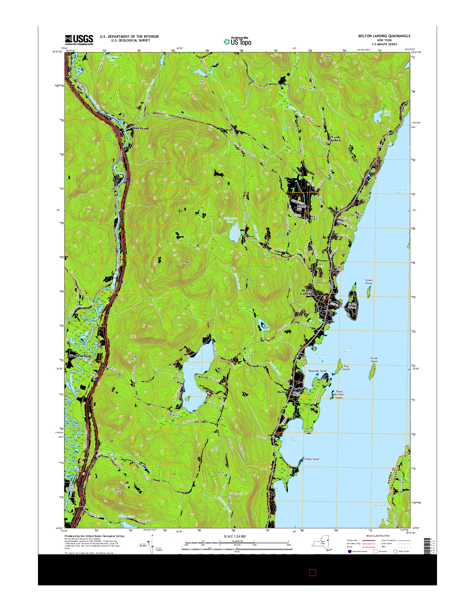 USGS US TOPO 7.5-MINUTE MAP FOR BOLTON LANDING, NY 2016