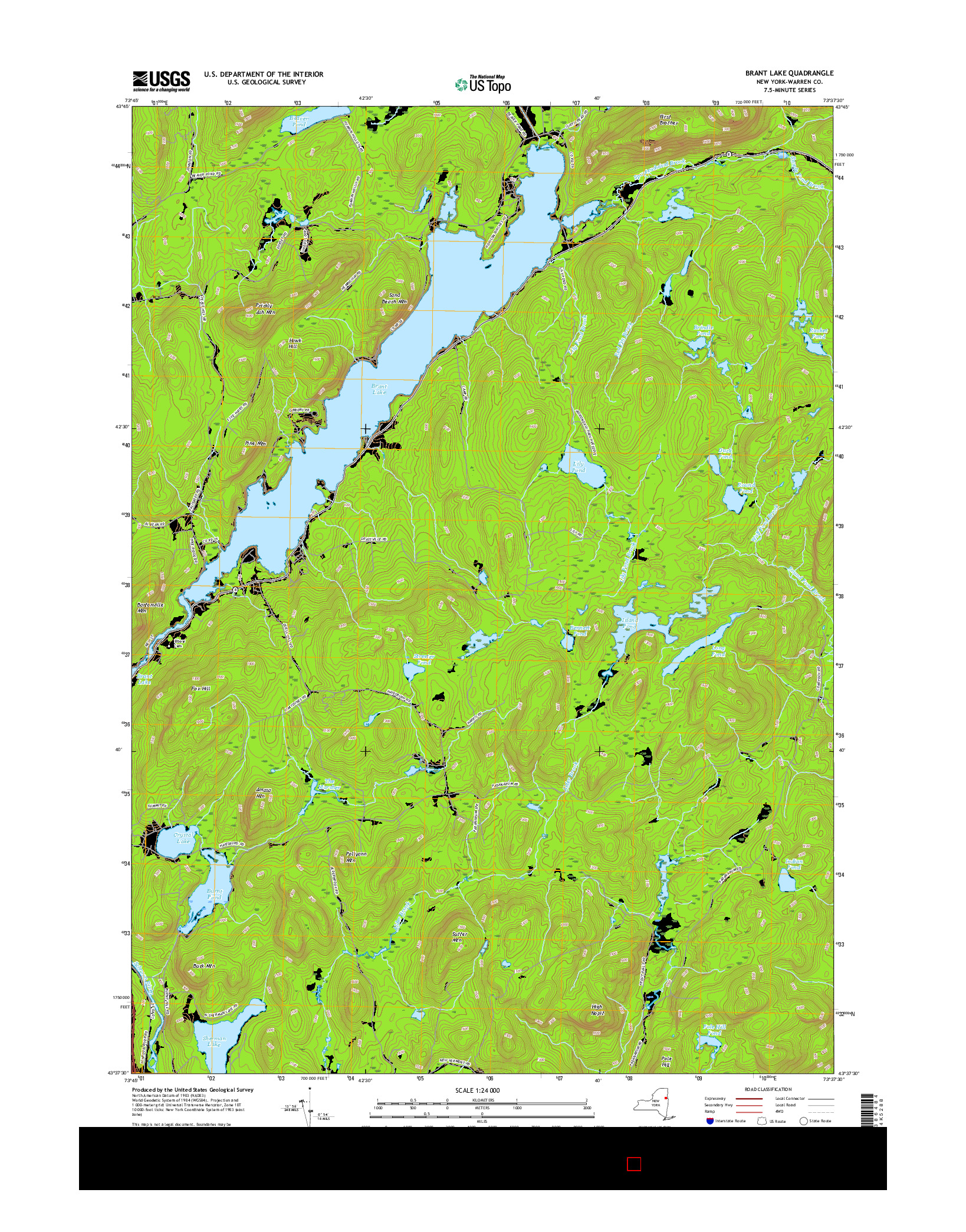 USGS US TOPO 7.5-MINUTE MAP FOR BRANT LAKE, NY 2016