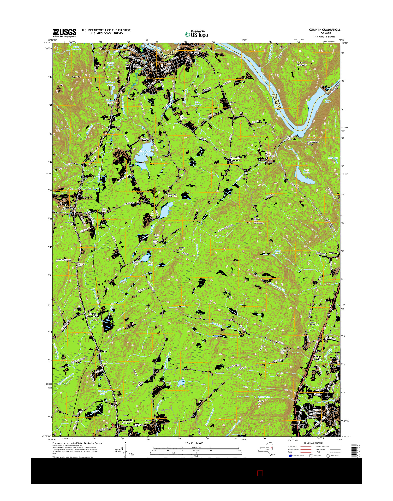 USGS US TOPO 7.5-MINUTE MAP FOR CORINTH, NY 2016