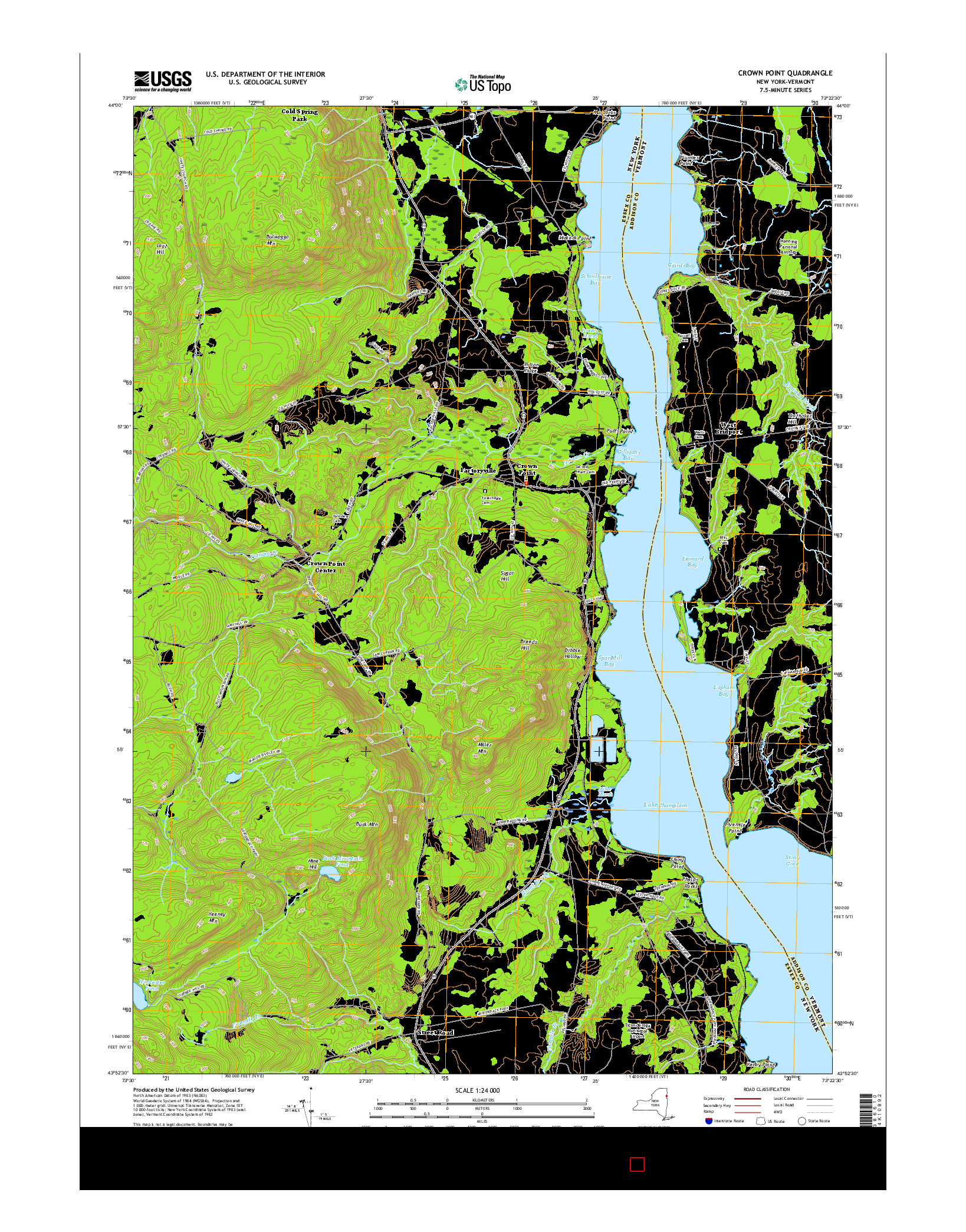 USGS US TOPO 7.5-MINUTE MAP FOR CROWN POINT, NY-VT 2016